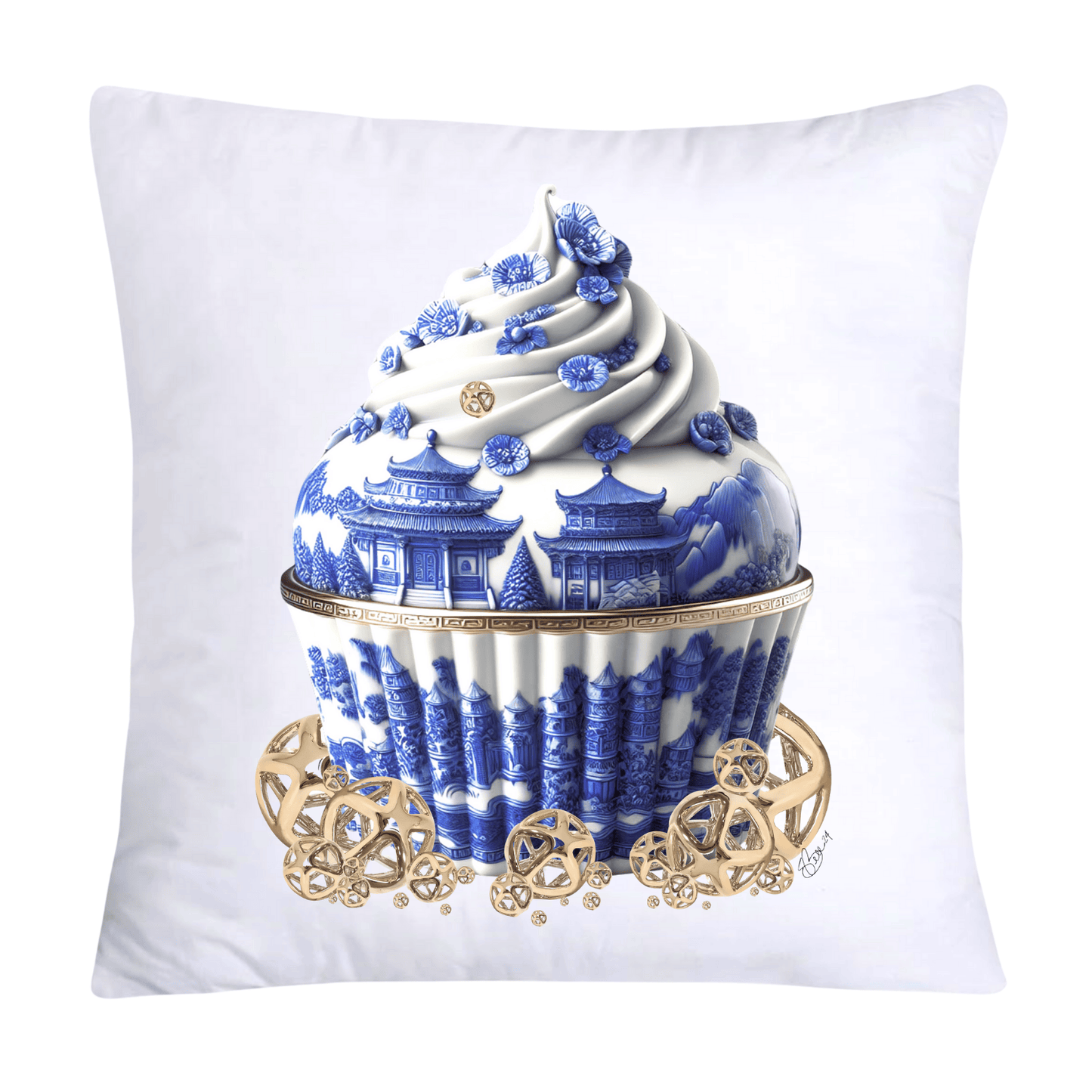 Blue Willow Chinoiserie Cupcake Throw Pillow Covers 18X18-37