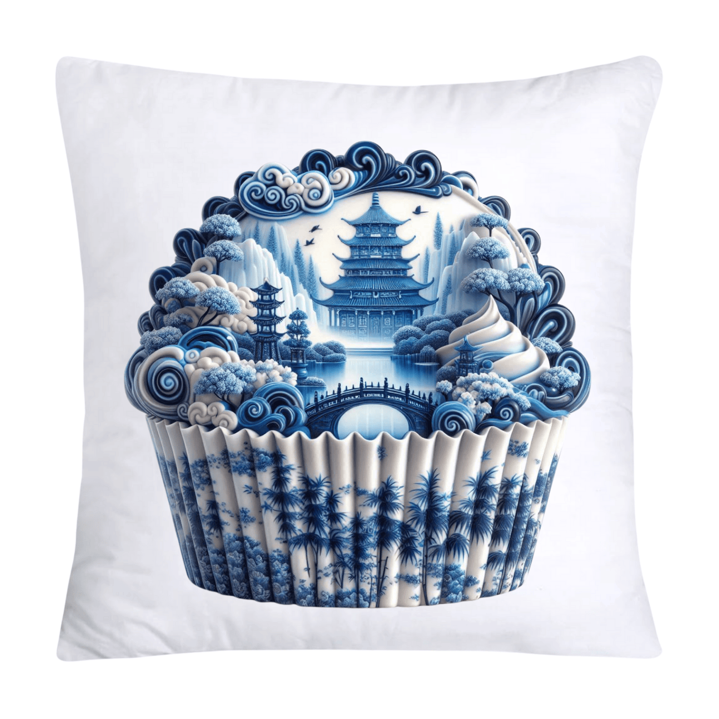 Blue Willow Chinoiserie Cupcake Throw Pillow Covers 18X18-221