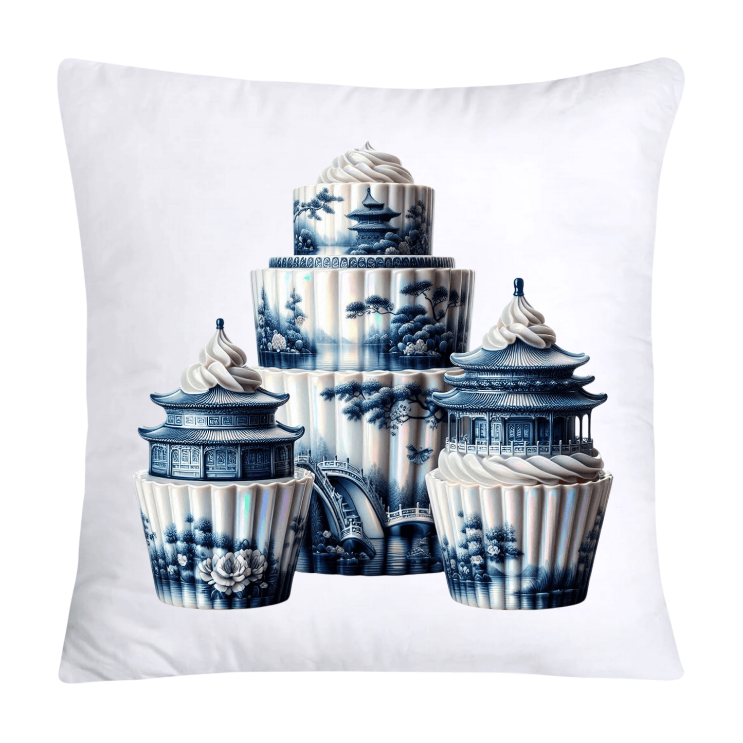 Blue Willow Chinoiserie Cupcake Throw Pillow Covers 18X18-24