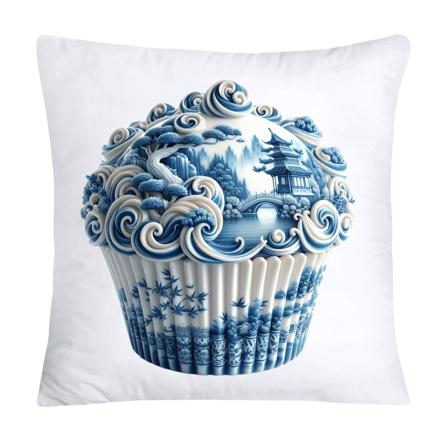 Blue Willow Chinoiserie Cupcake Throw Pillow Covers 18X18-1113