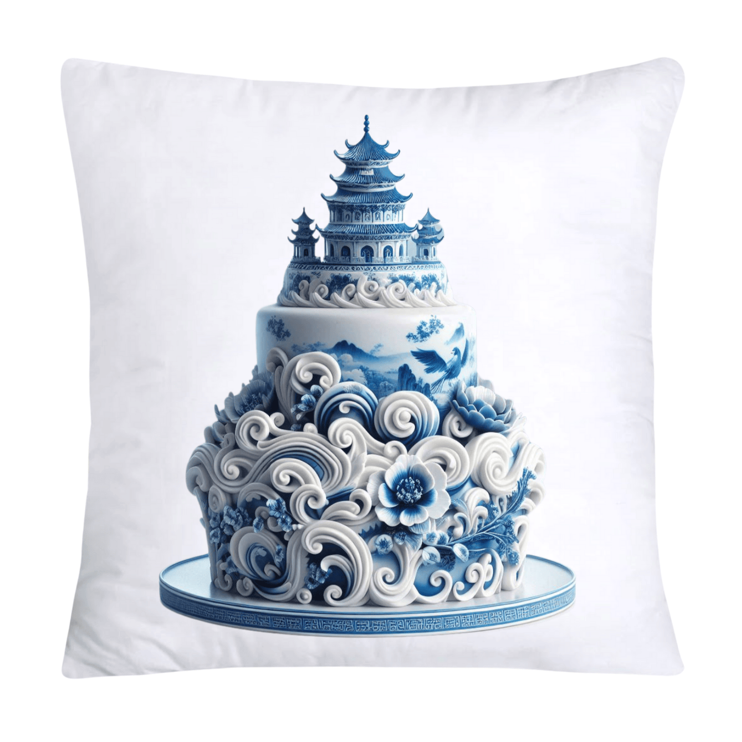 Blue Willow Chinoiserie Stunning Cake Throw Pillow Covers-6107