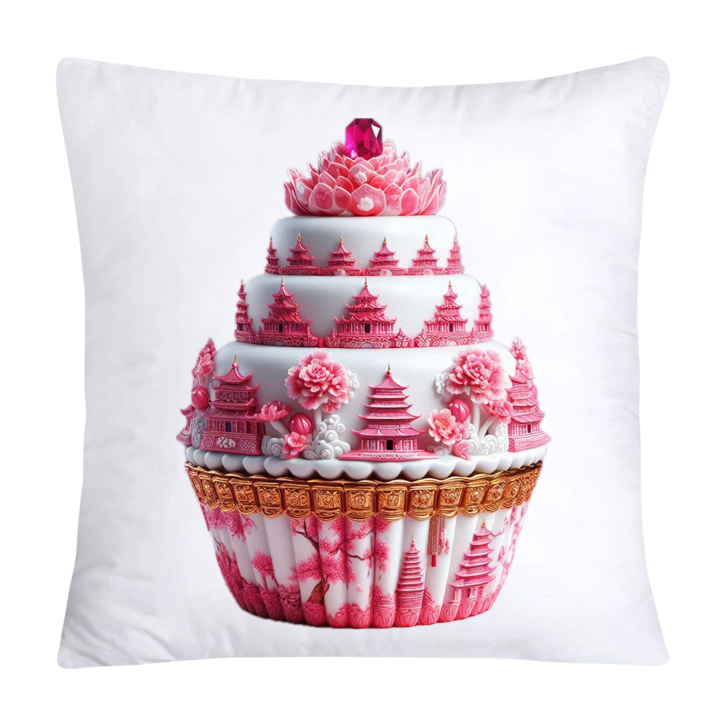 Pink Willow Chinoiserie Decorative Cupcake Throw Pillow Cover 18x18-2453