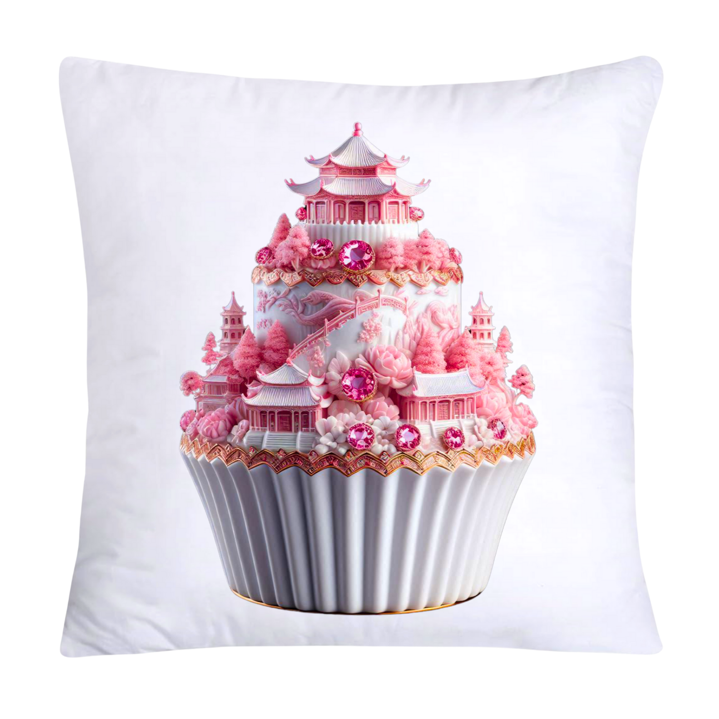 Pink Willow Chinoiserie Decorative Cupcake Throw Pillow Cover 18x18-2443
