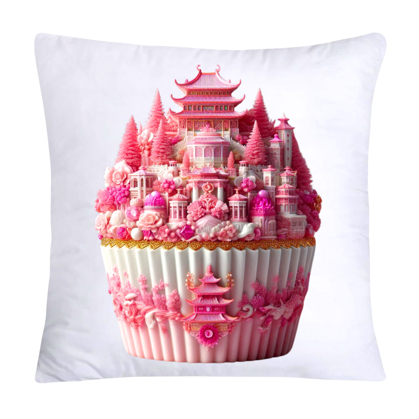 Pink Willow Chinoiserie Decorative Cupcake Throw Pillow Cover 18x18-2441