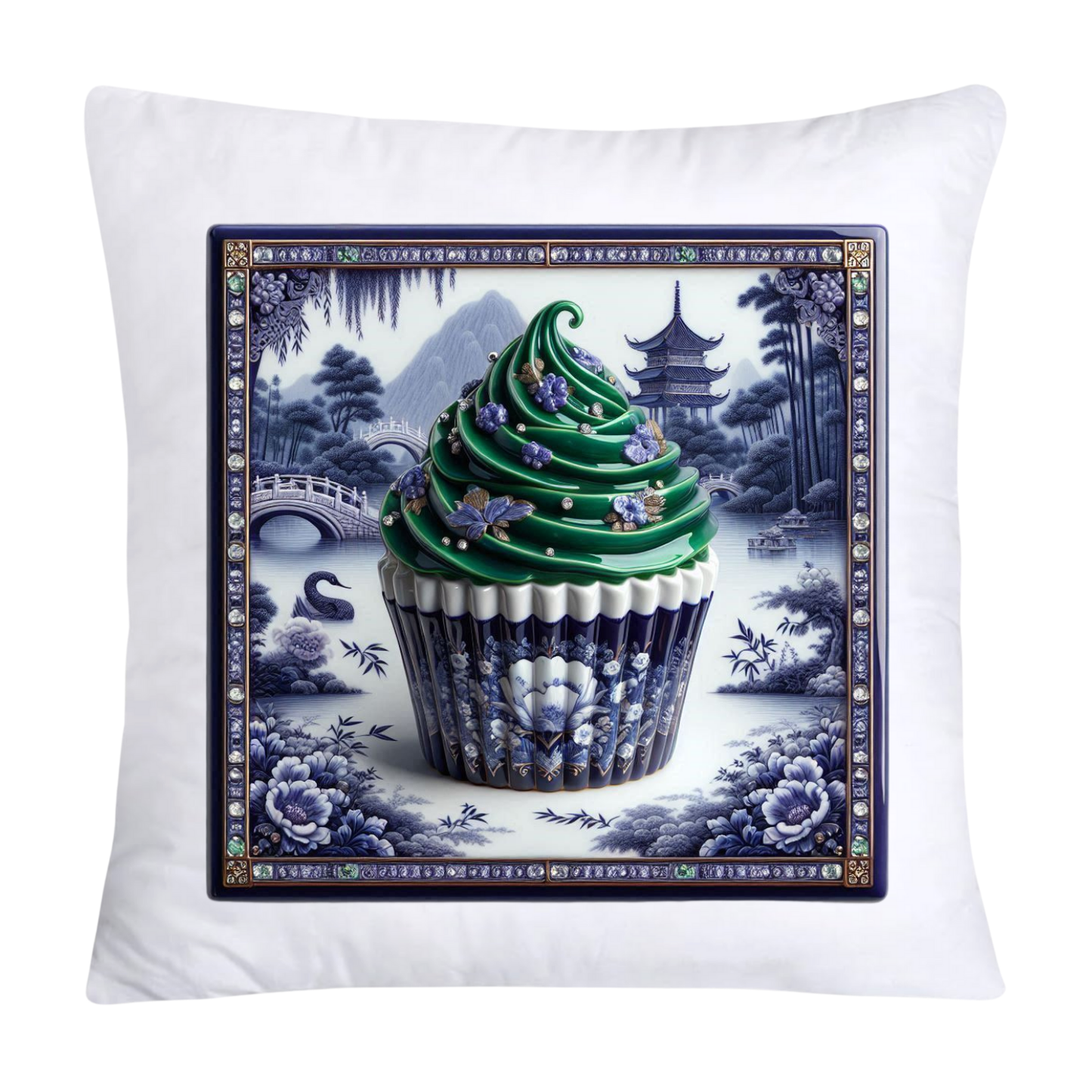 Blue Willow Chinoiserie Cupcake Throw Pillow Covers 18X18-2521