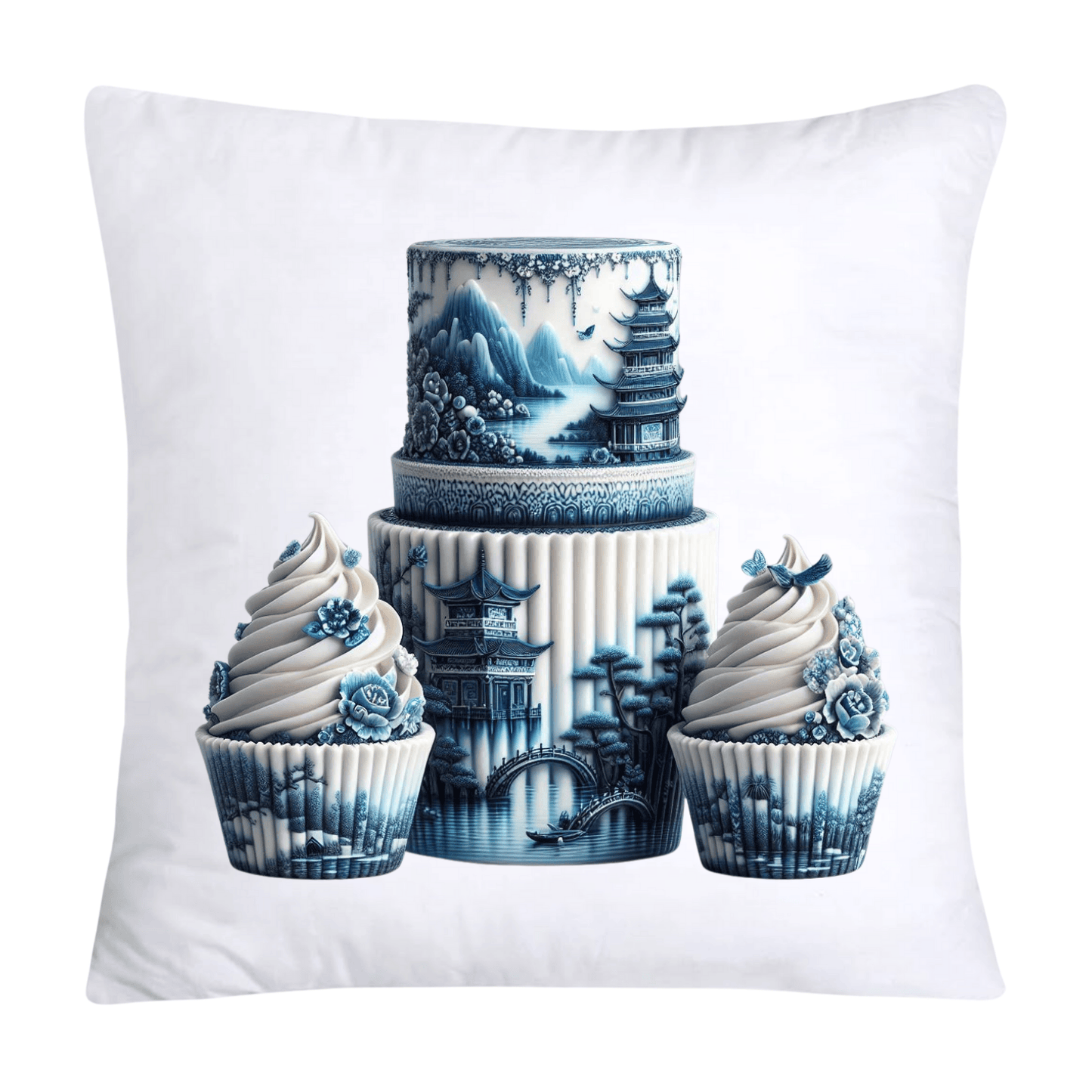 Blue Willow Chinoiserie Cupcake Throw Pillow Covers 18X18-15