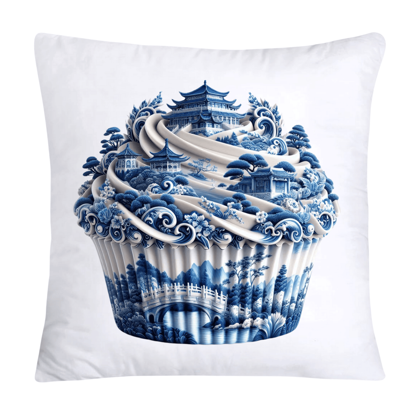 Blue Willow Chinoiserie Cupcake Throw Pillow Covers 18X18-1351