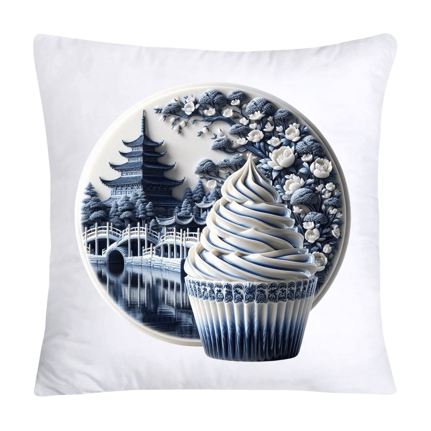 Blue Willow Chinoiserie Cupcake Throw Pillow Covers 18X18-34
