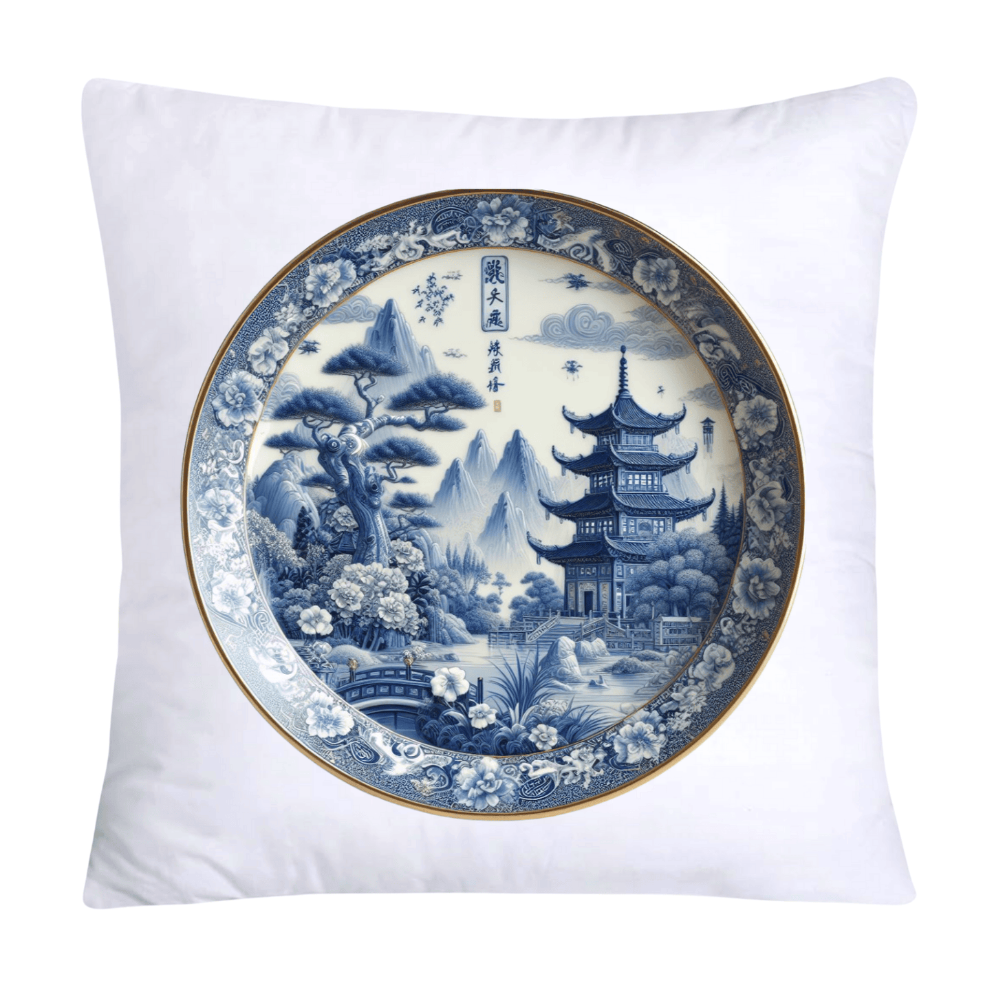 Blue Willow Chinoiserie Decorative Plate Throw Pillow Cushion Covers-299
