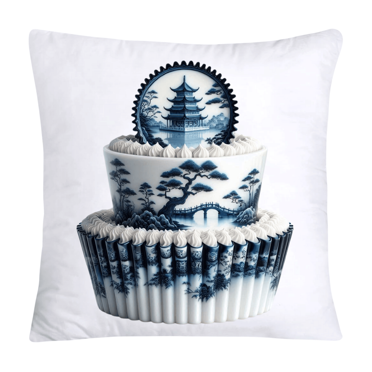 Blue Willow Chinoiserie Cupcake Throw Pillow Covers 18X18-229