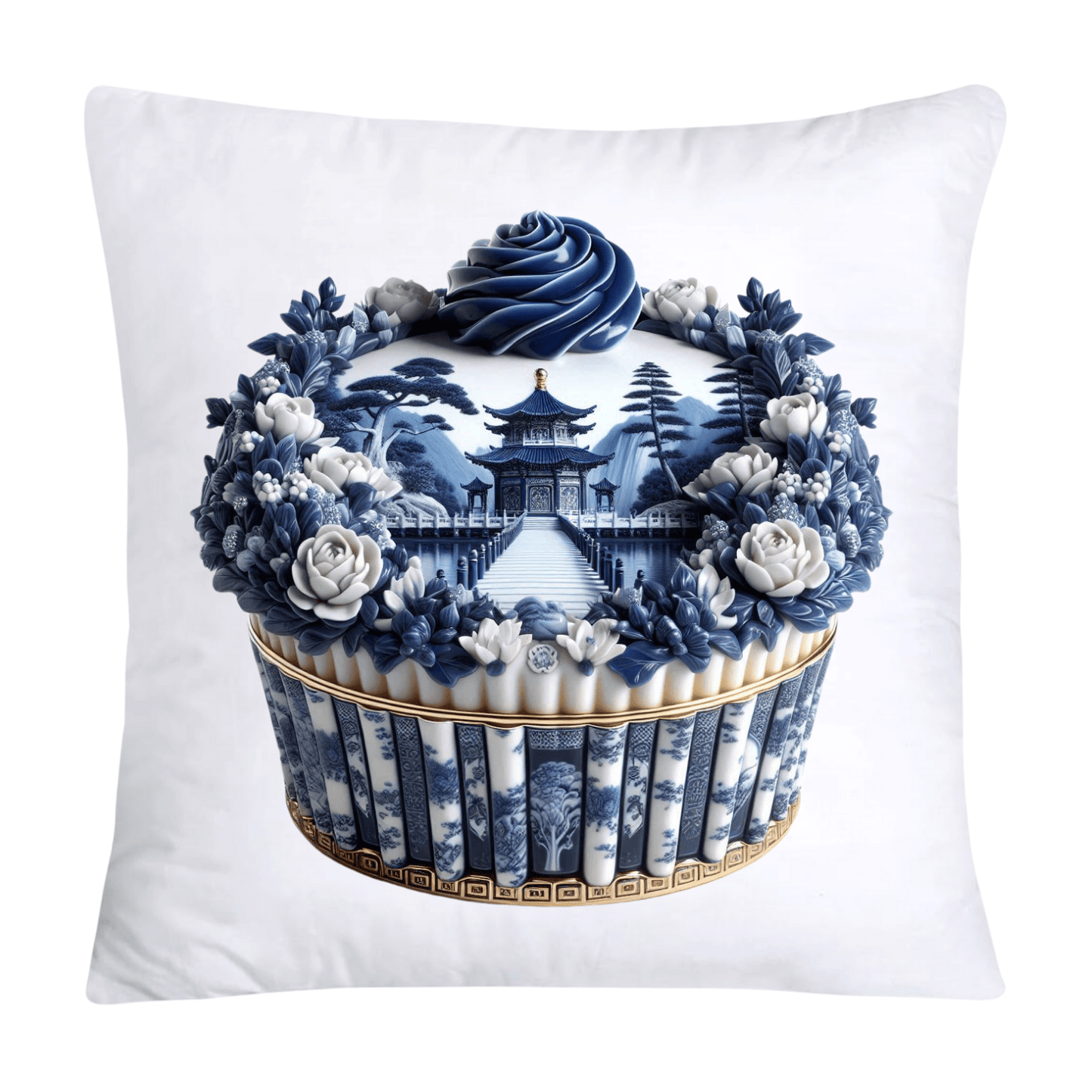 Blue Willow Chinoiserie Cupcake Throw Pillow Covers 18X18-44