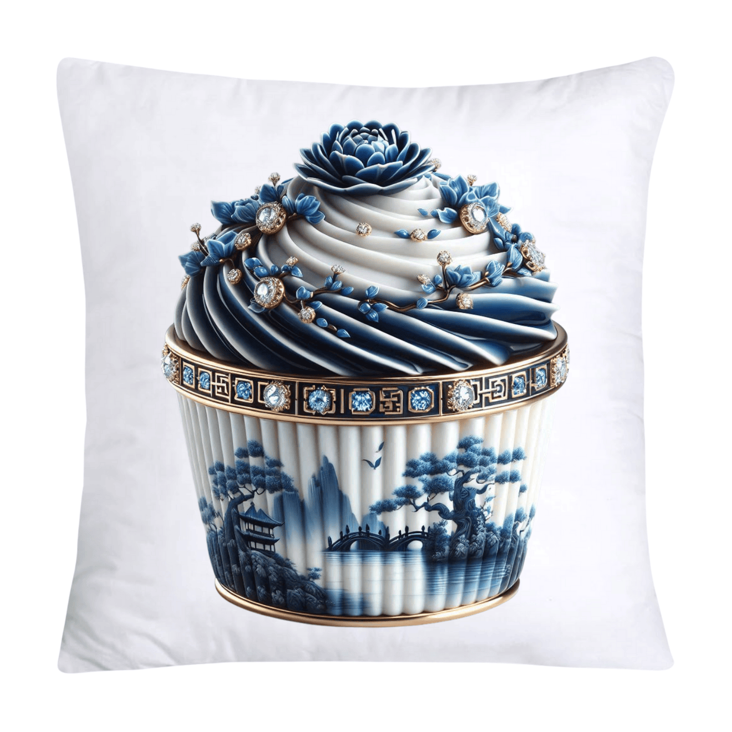 Blue Willow Chinoiserie Cupcake Throw Pillow Covers 18X18-55
