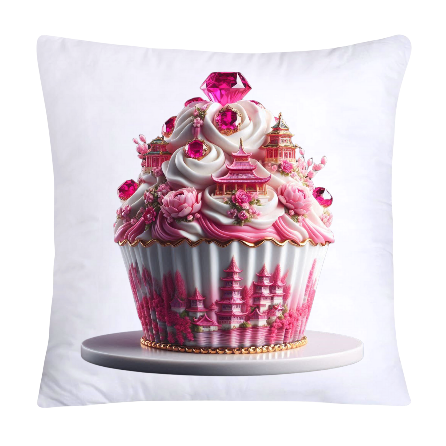 Pink Willow Chinoiserie Decorative Cupcake Throw Pillow Cover 18x18-2429