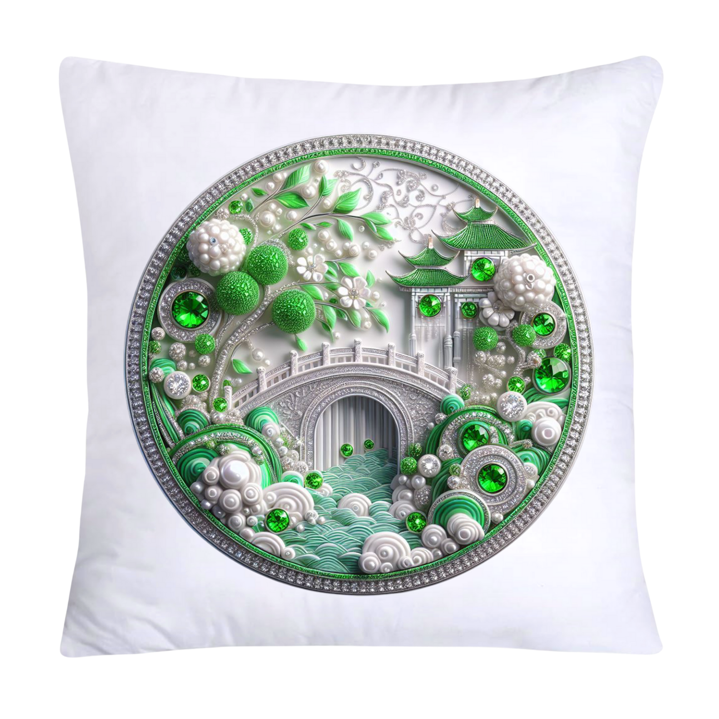 Green Willow Chinoiserie Decorative Plate Throw Pillow Covers-3965