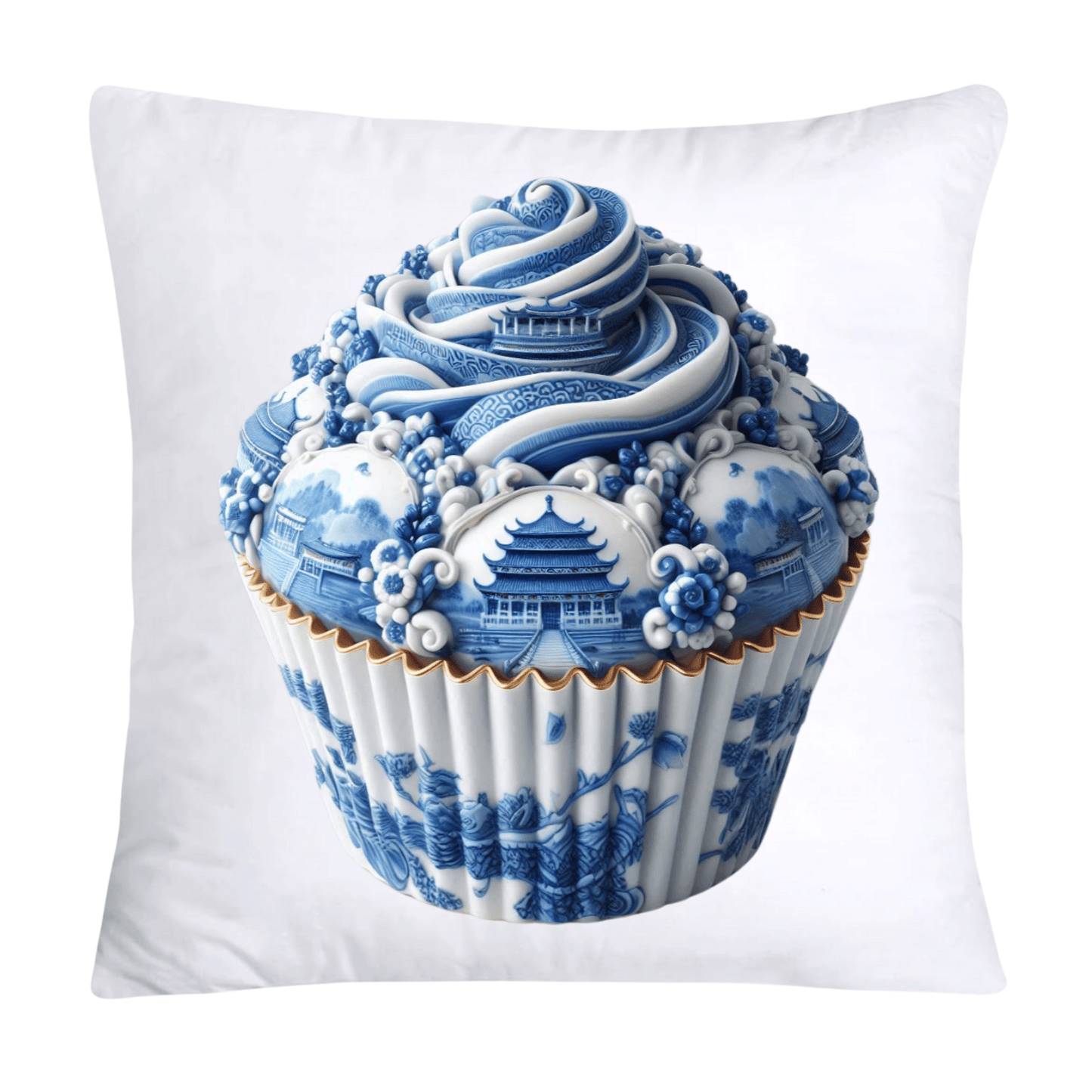 Blue Willow Chinoiserie Cupcake Throw Pillow Covers 18X18-3513