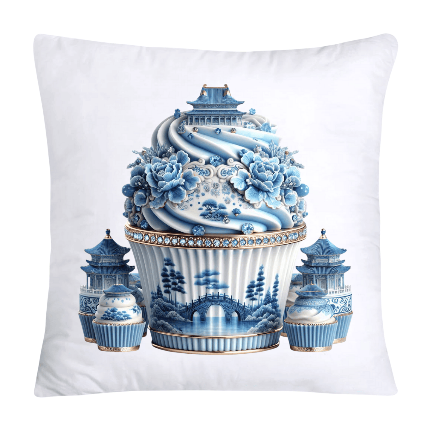 Blue Willow Chinoiserie Cupcake Throw Pillow Covers 18X18-233