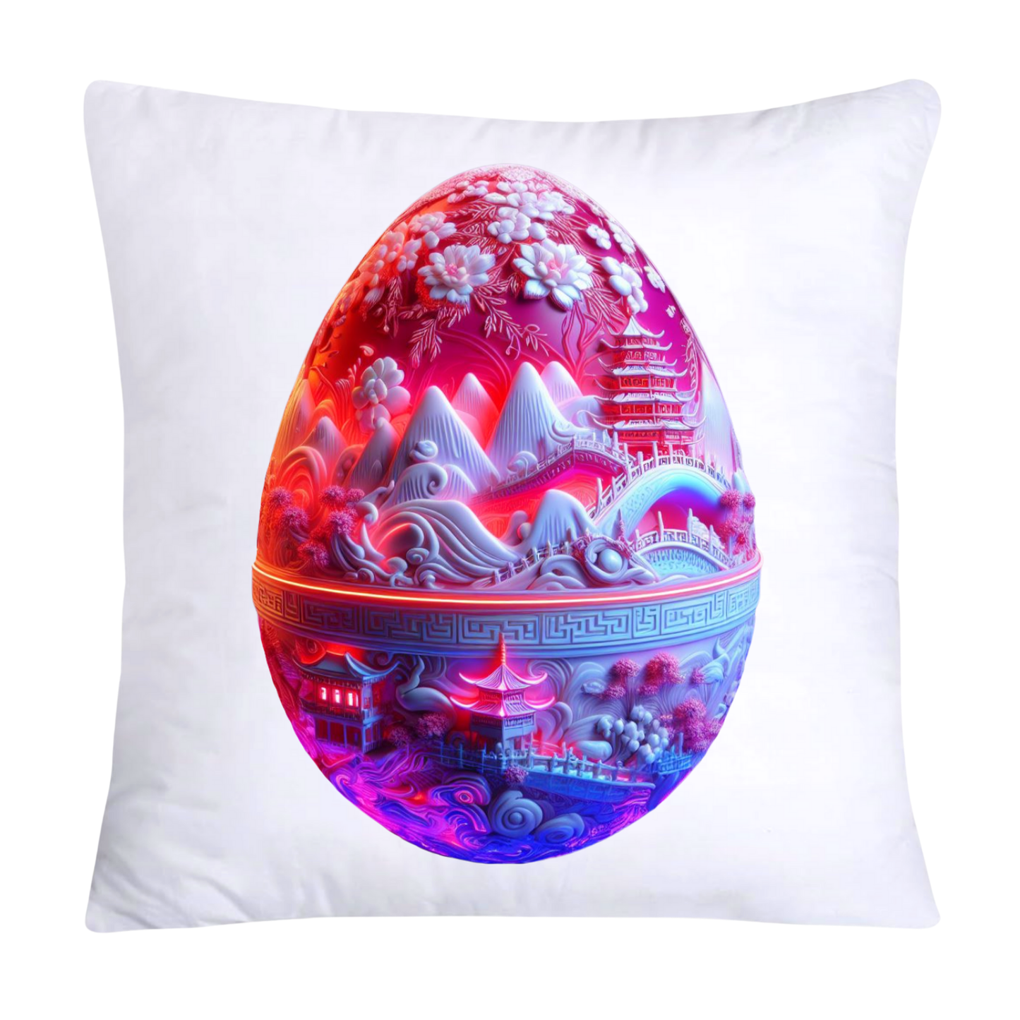 18x18 Pink and White Willow Egg Pillow Covers Vintage Inspired-978
