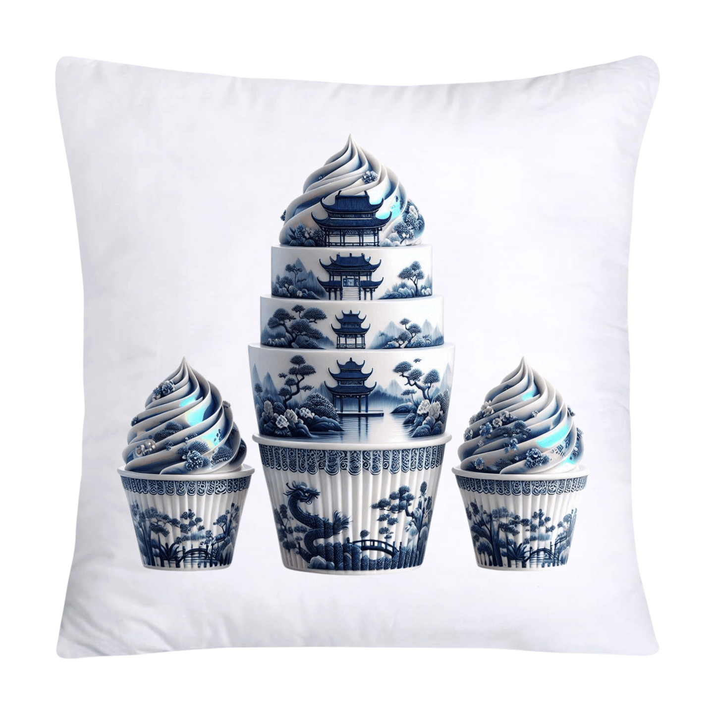 Blue Willow Chinoiserie Cupcake Throw Pillow Covers 18X18-228