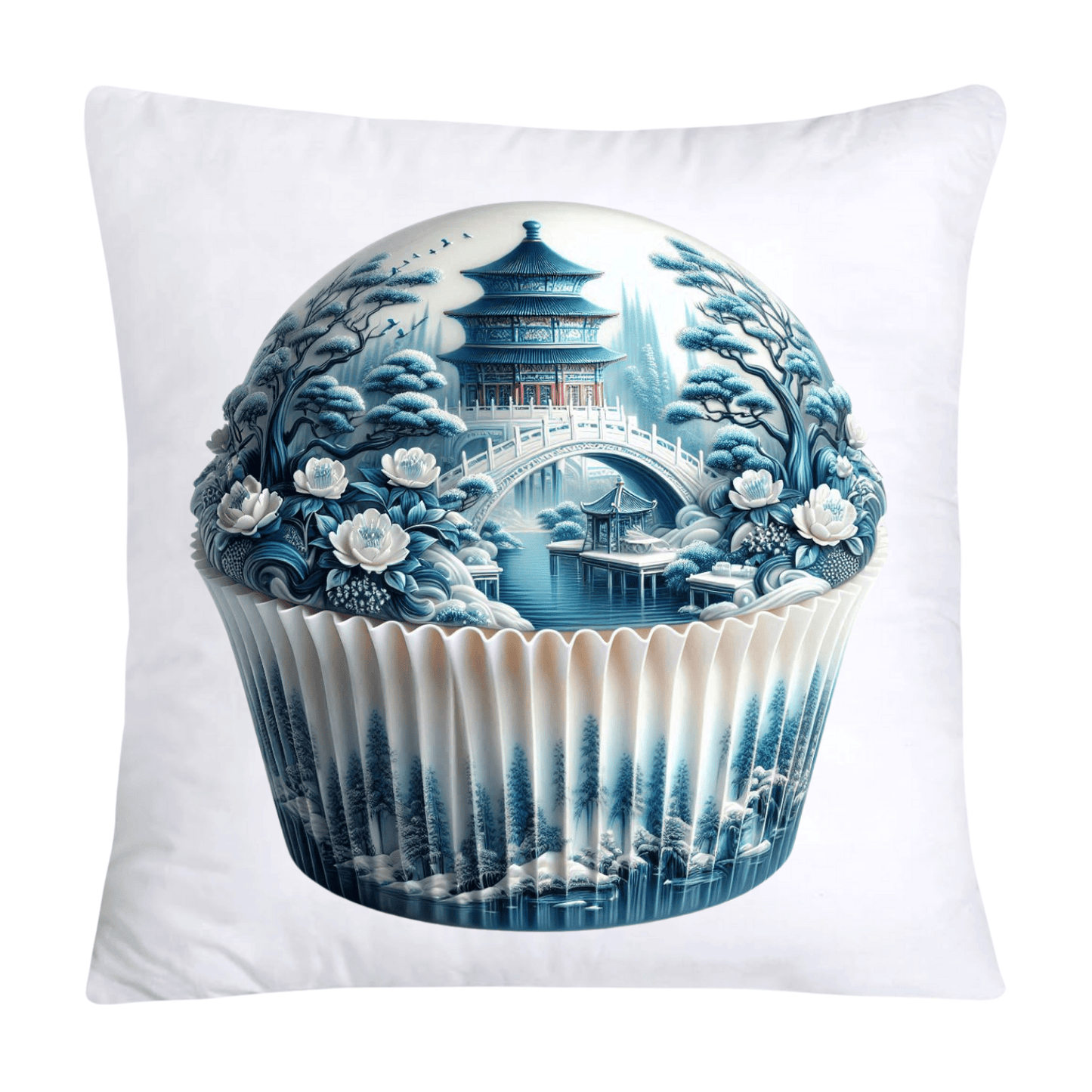 Blue Willow Chinoiserie Cupcake Throw Pillow Covers 18X18-31