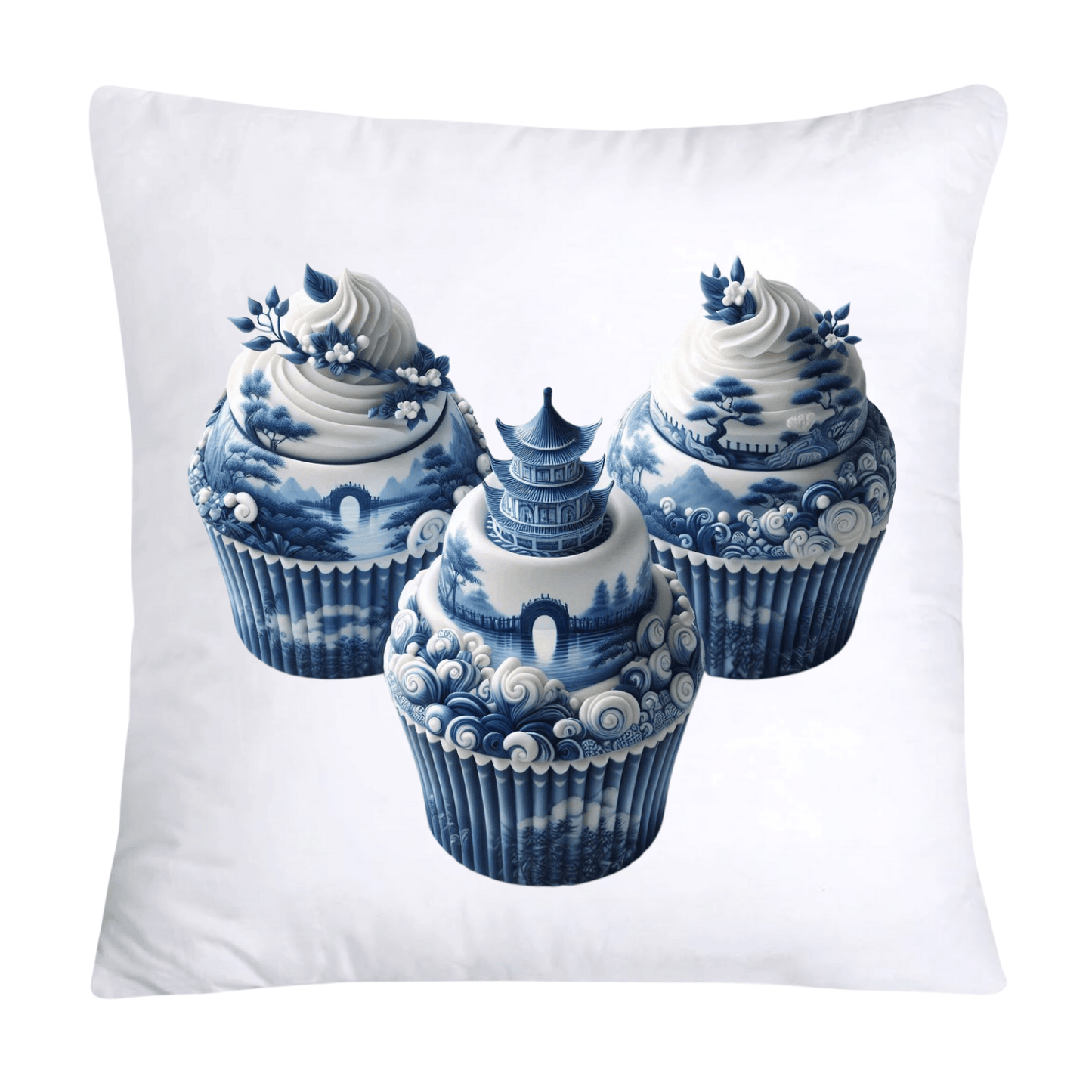 Blue Willow Chinoiserie Cupcake Throw Pillow Covers 18X18-1103