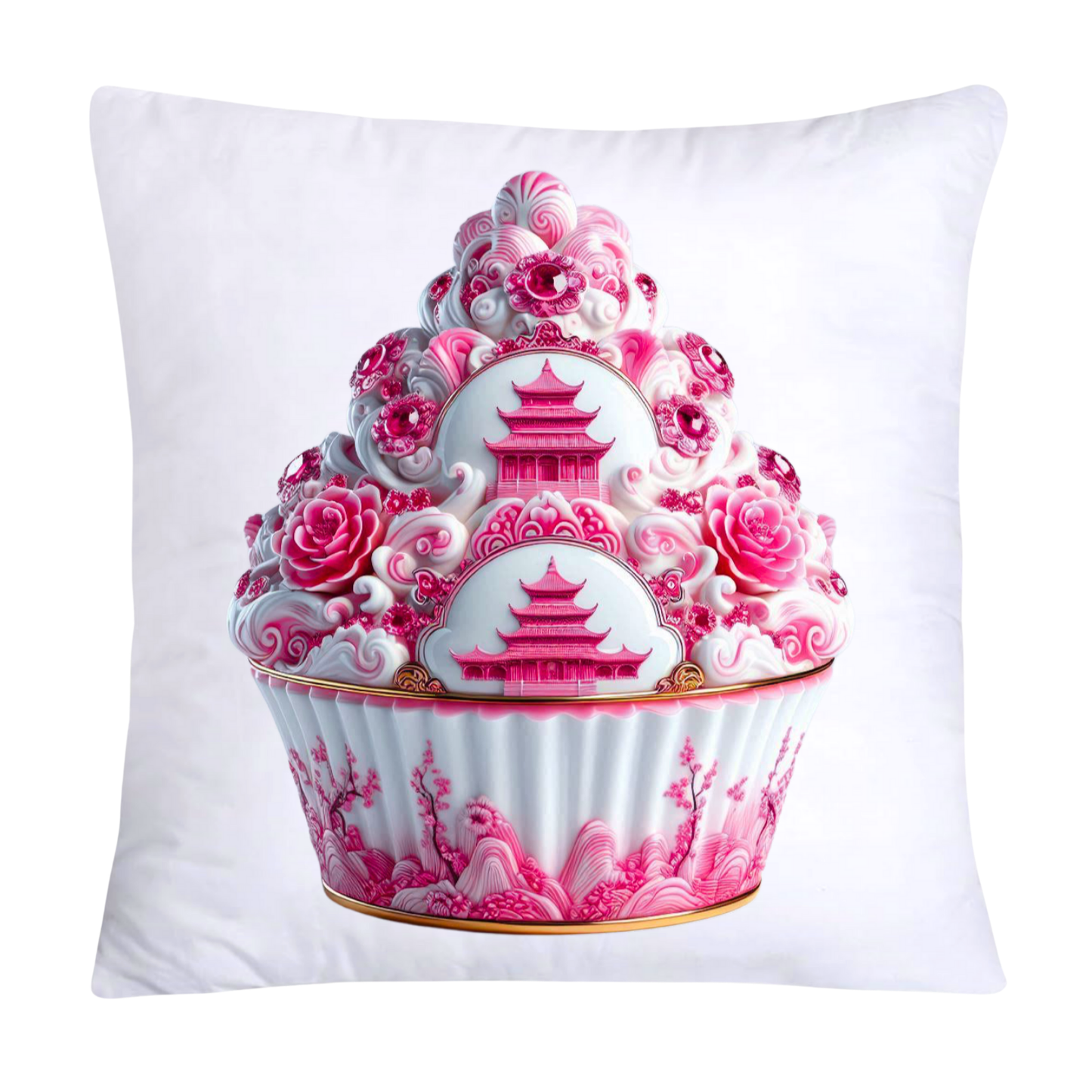 Pink Willow Chinoiserie Decorative Cupcake Throw Pillow Cover 18x18-2425