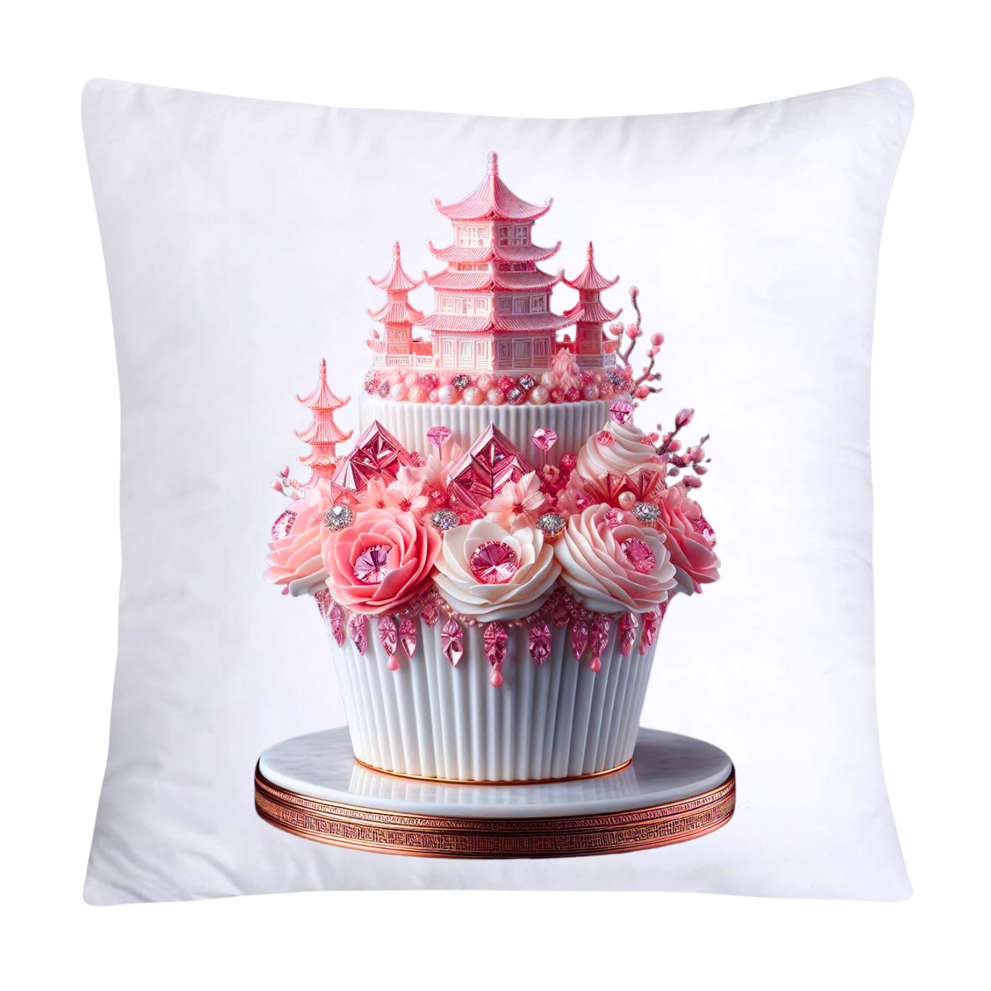 Pink Willow Chinoiserie Decorative Cupcake Throw Pillow Cover 18x18-2430