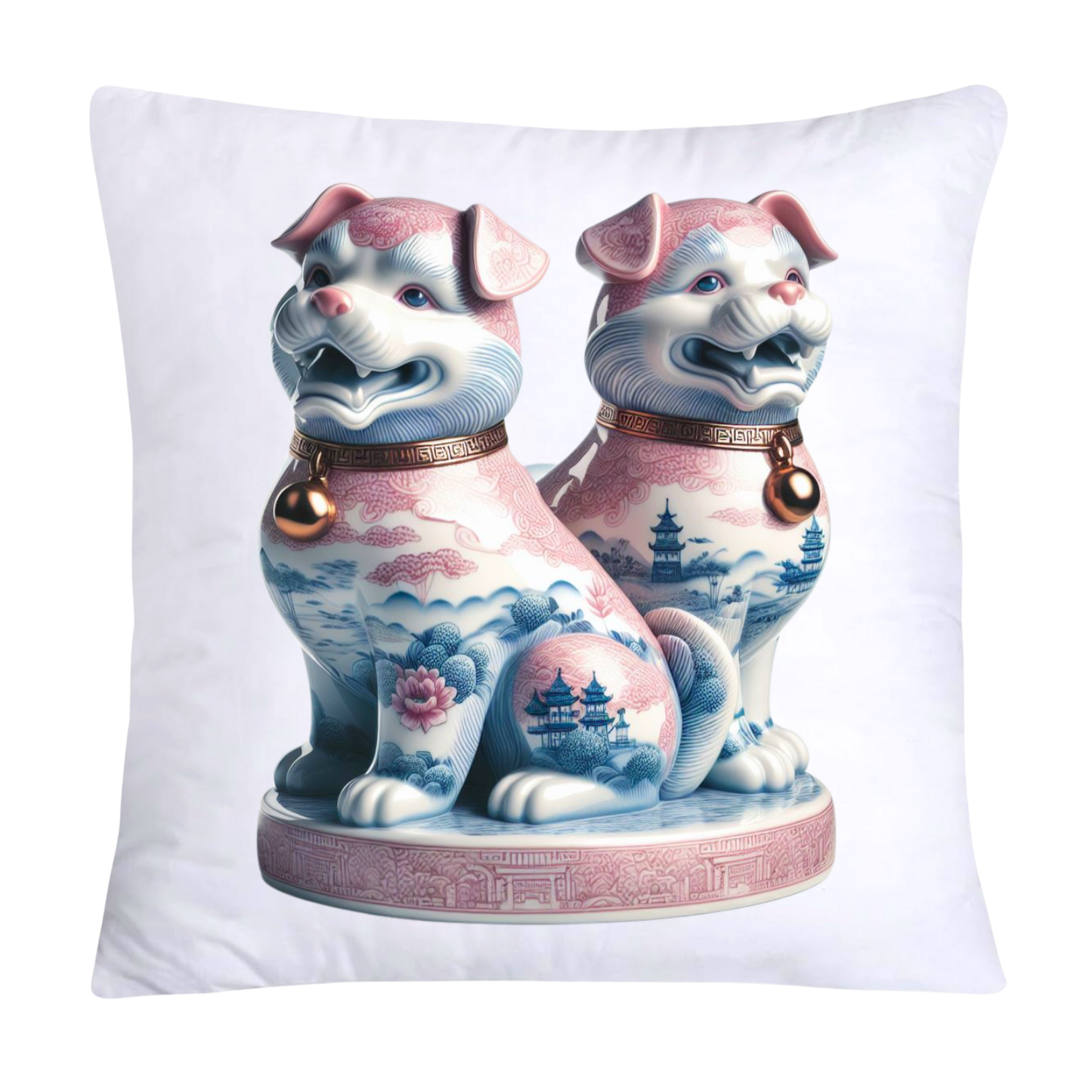 Classic Chinese Blue Willow Foo Dogs Throw Pillow Covers-977