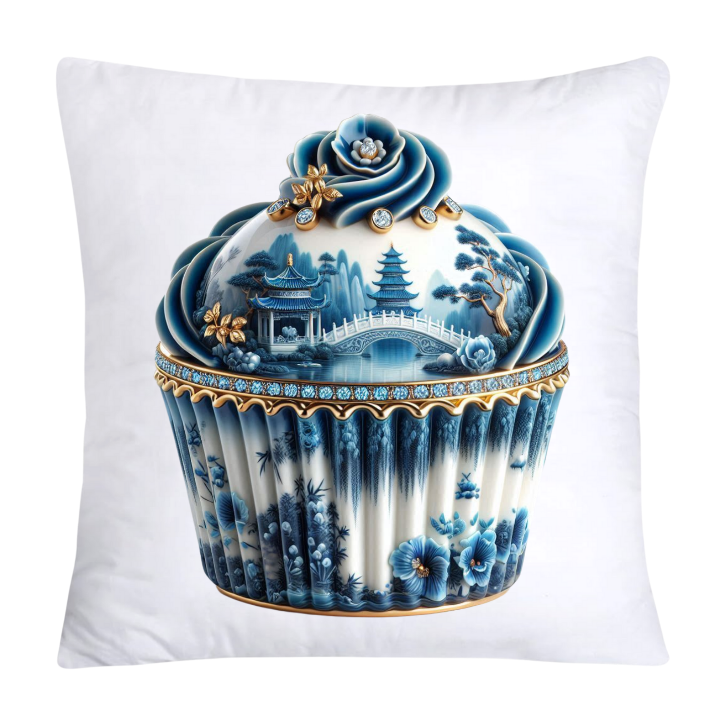 Blue Willow Chinoiserie Cupcake Throw Pillow Covers 18X18-54
