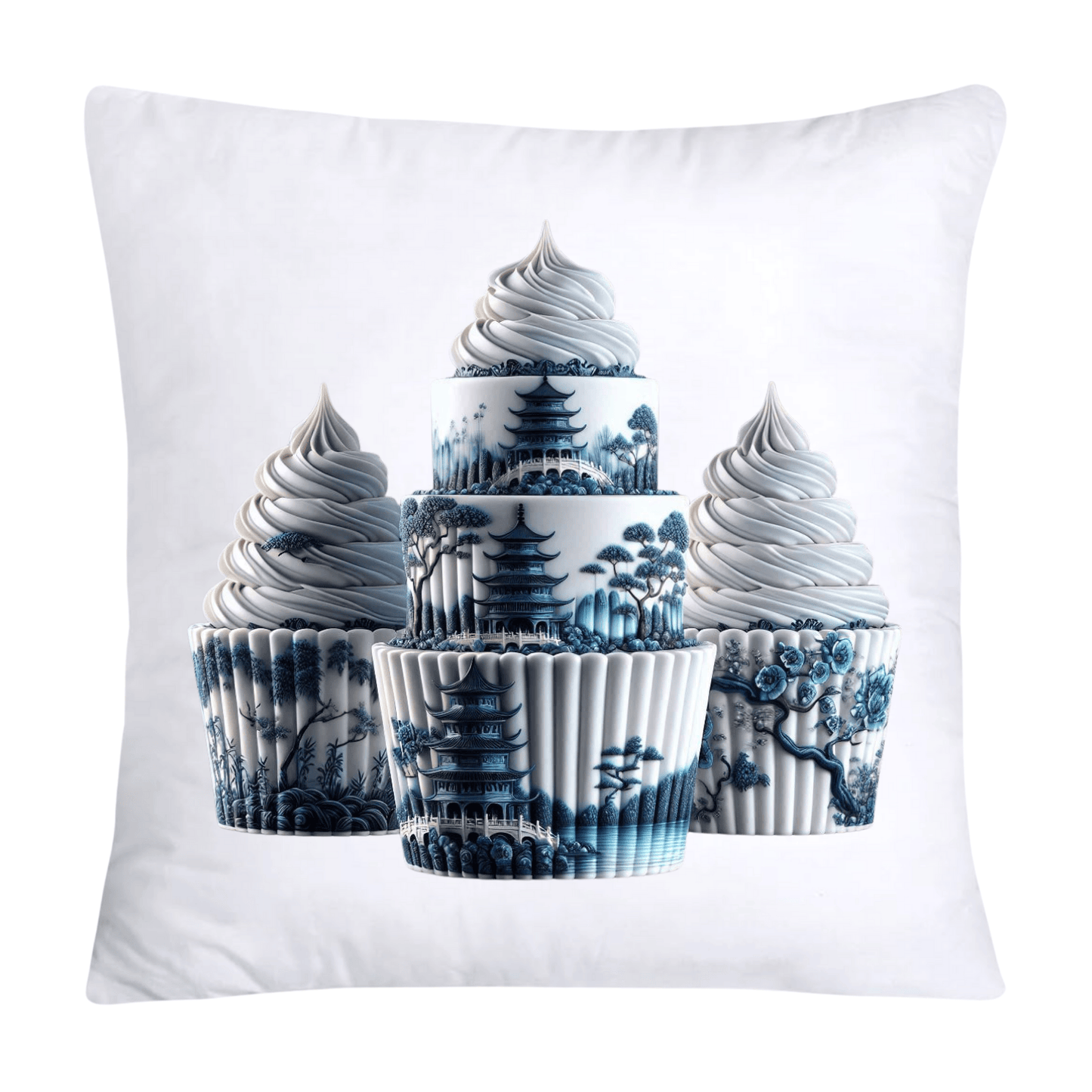Blue Willow Chinoiserie Cupcake Throw Pillow Covers 18X18-10