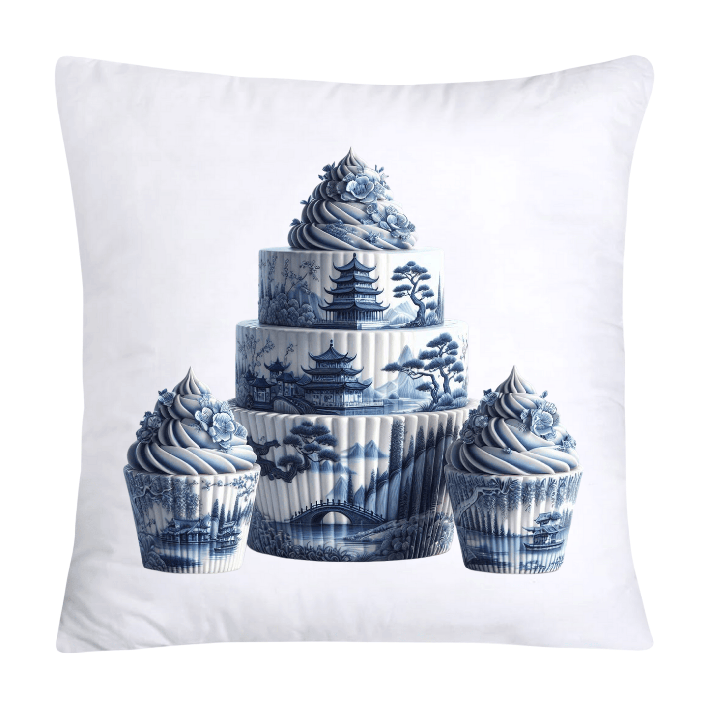 Blue Willow Chinoiserie Cupcake Throw Pillow Covers 18X18-17