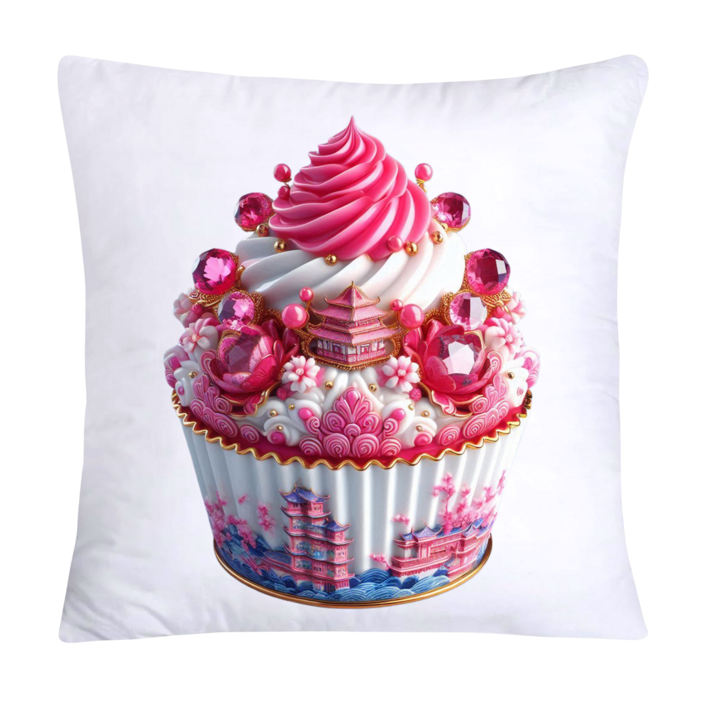 Pink Willow Chinoiserie Decorative Cupcake Throw Pillow Cover 18x18-2438