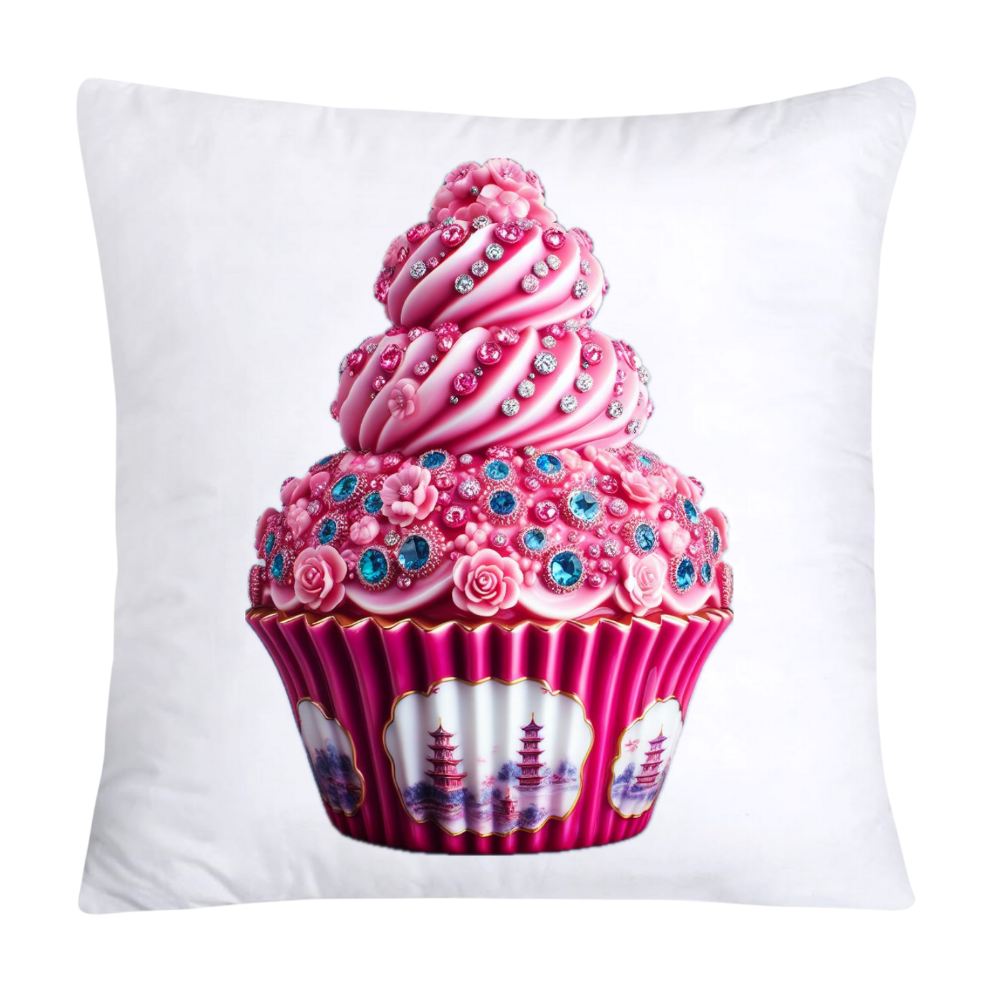 Pink Willow Chinoiserie Decorative Cupcake Throw Pillow Cover 18x18-2452