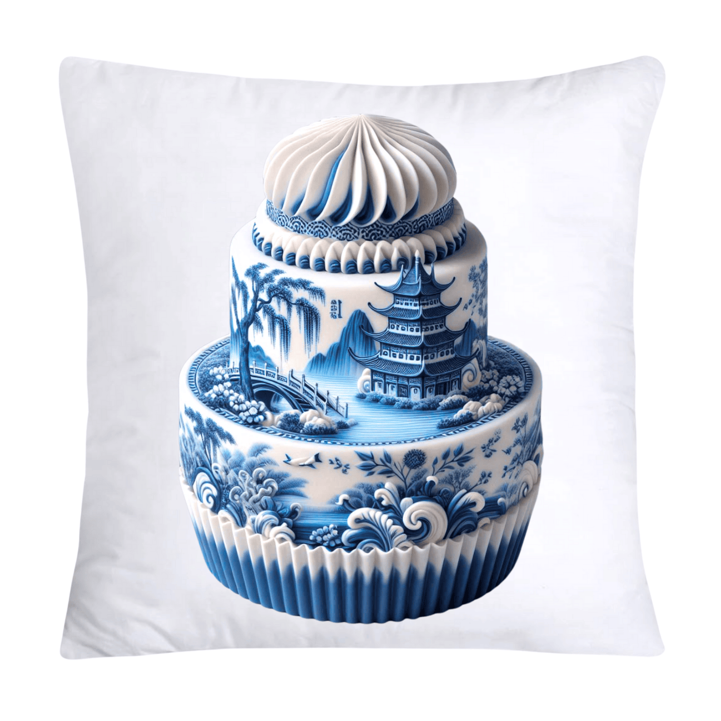 Blue Willow Chinoiserie Cupcake Throw Pillow Covers 18X18-1347