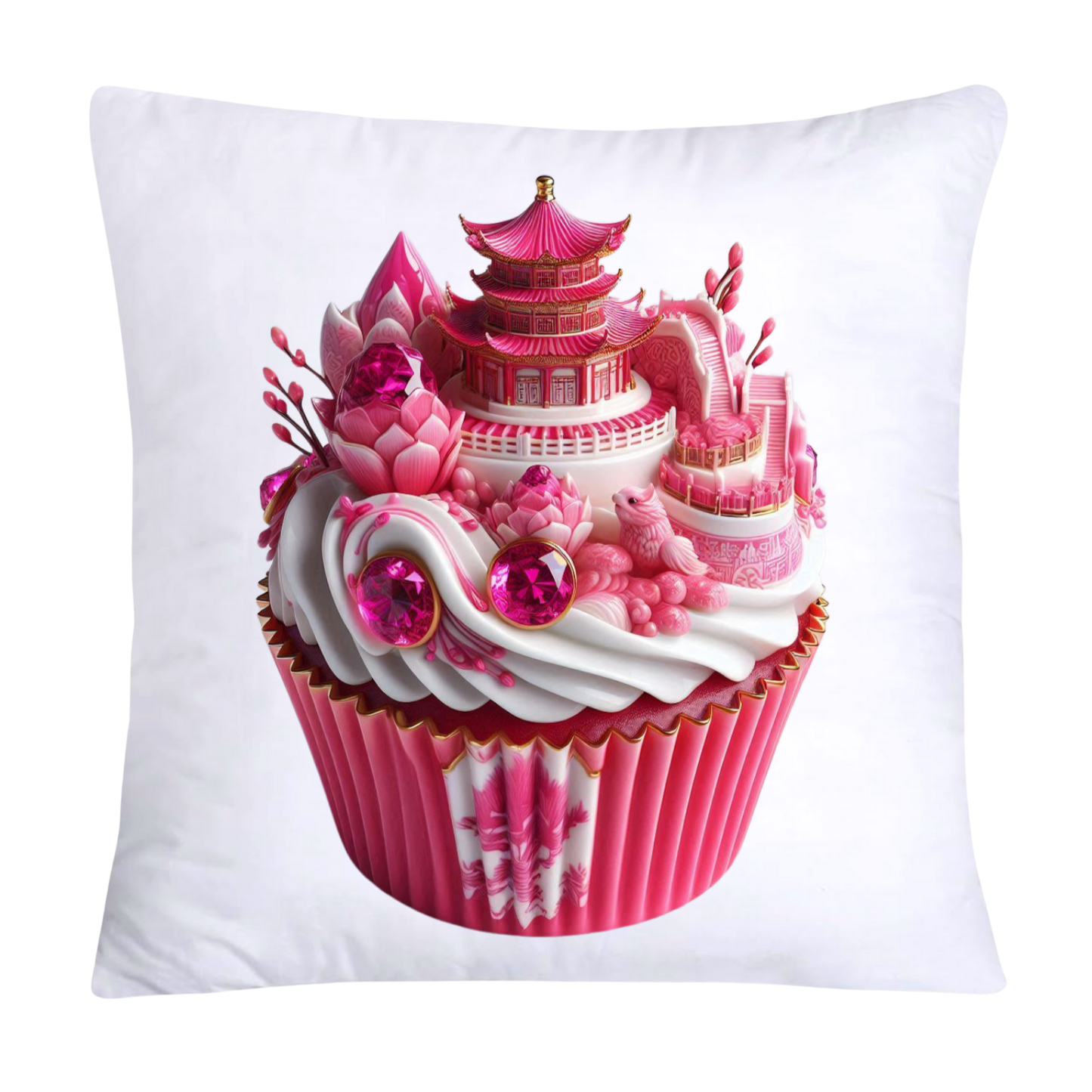 Pink Willow Chinoiserie Decorative Cupcake Throw Pillow Cover 18x18-2432