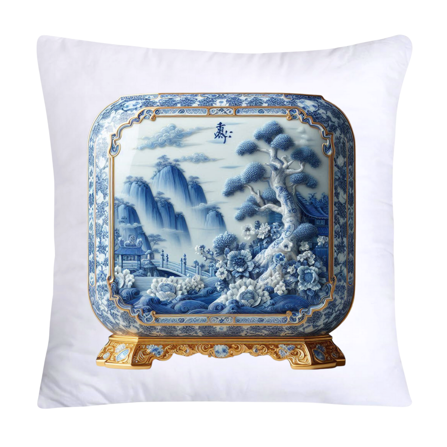 Blue Willow Chinoiserie Elegant Square Vase 18x18 Pillow Covers-164