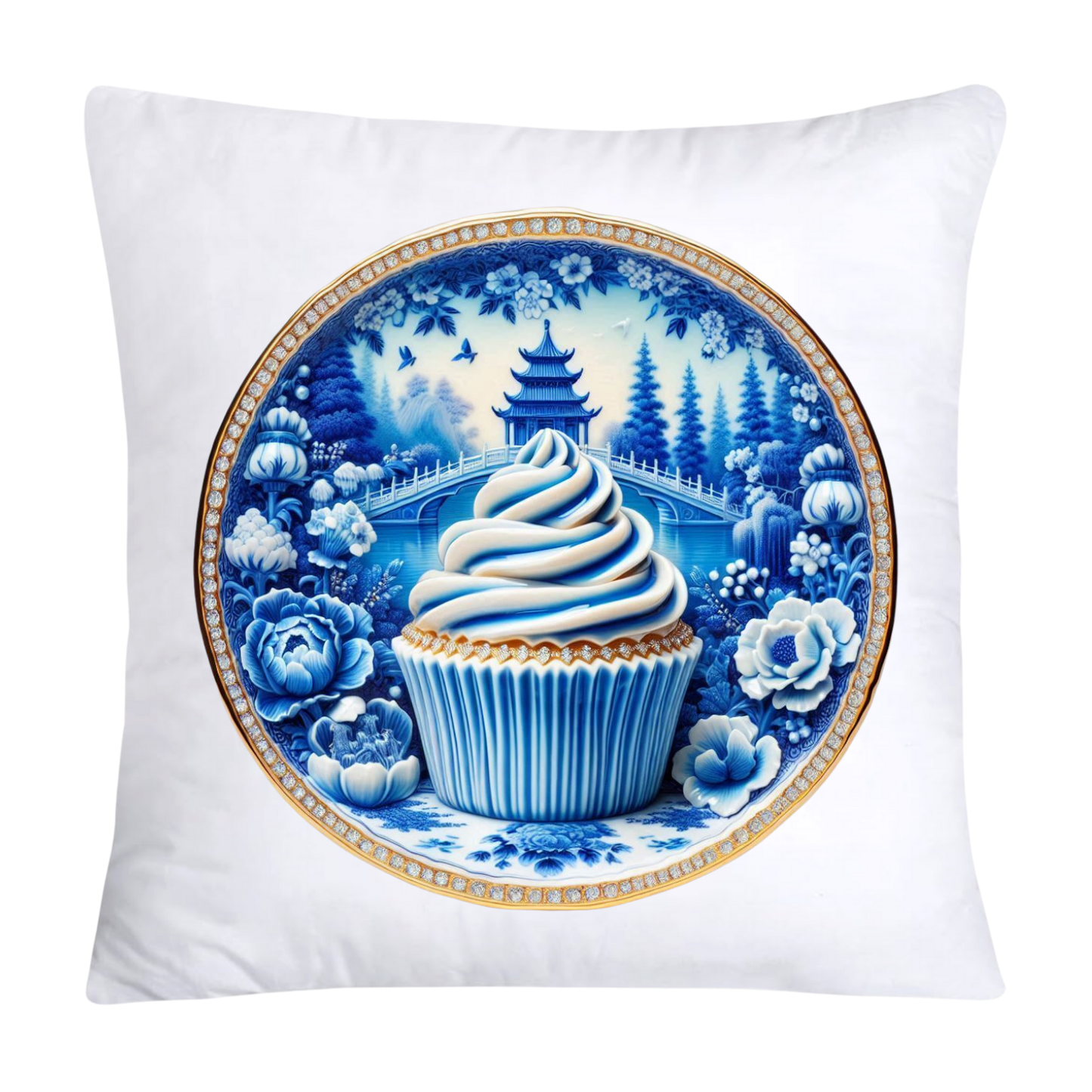 Blue Willow Chinoiserie Cupcake Throw Pillow Covers 18X18-178