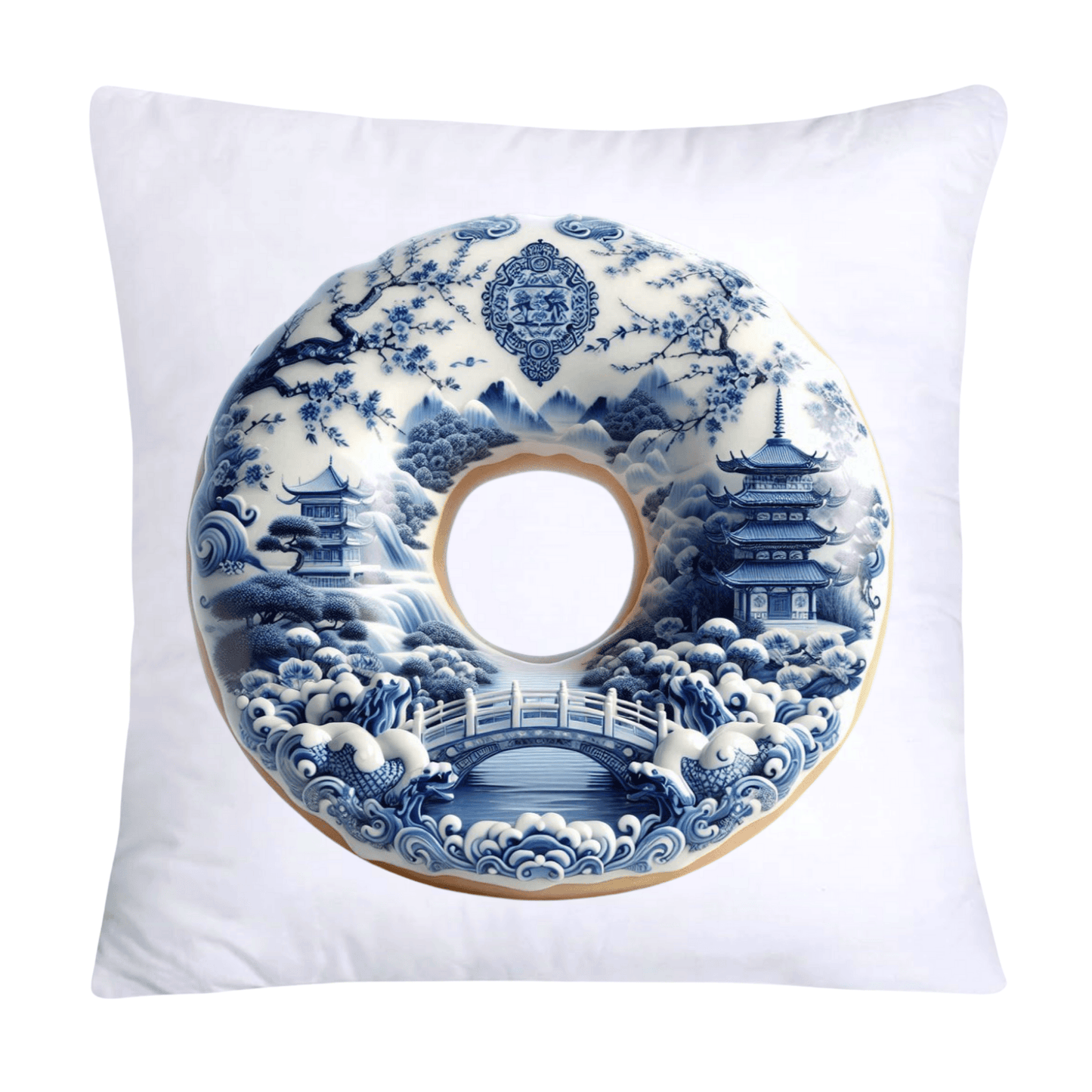 Blue Willow Whimsical Donut Throw Pillow Covers 18X18-6