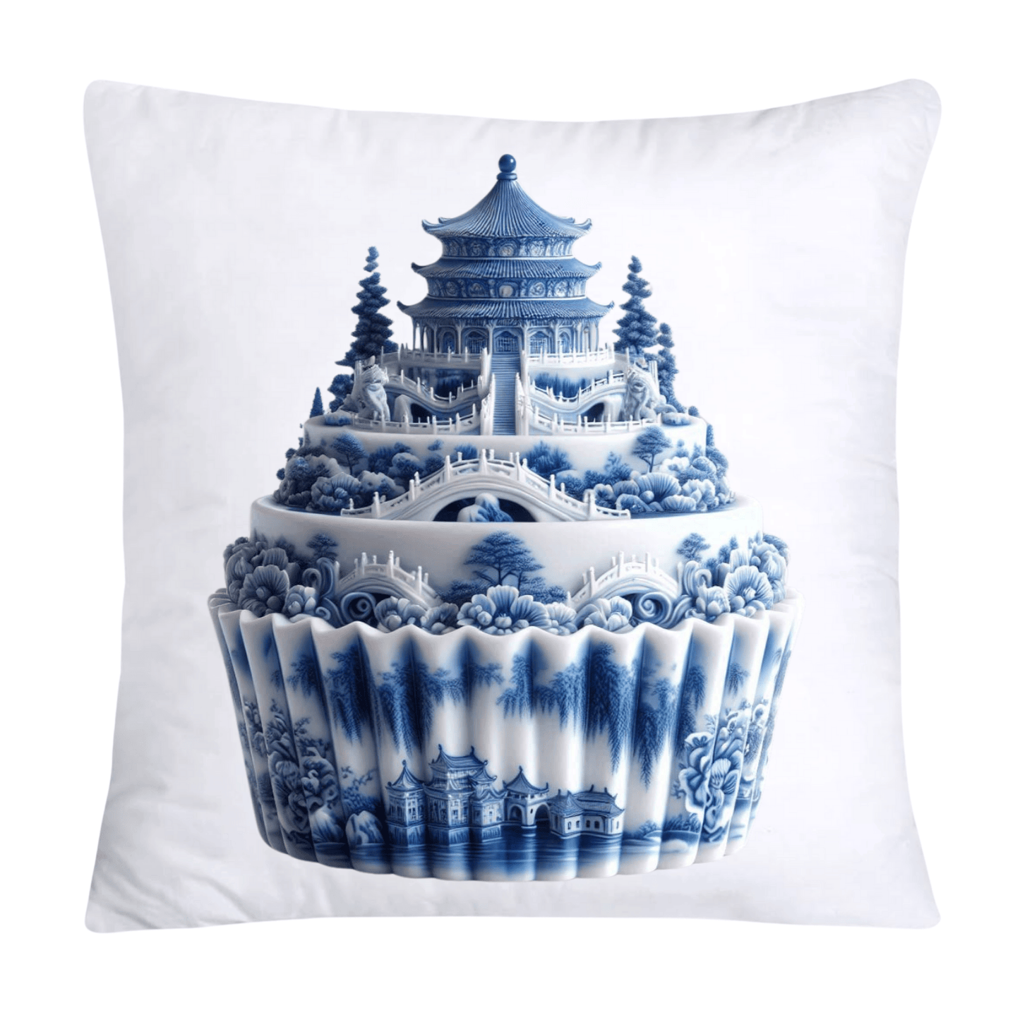 Blue Willow Chinoiserie Cupcake Throw Pillow Covers 18X18-3488