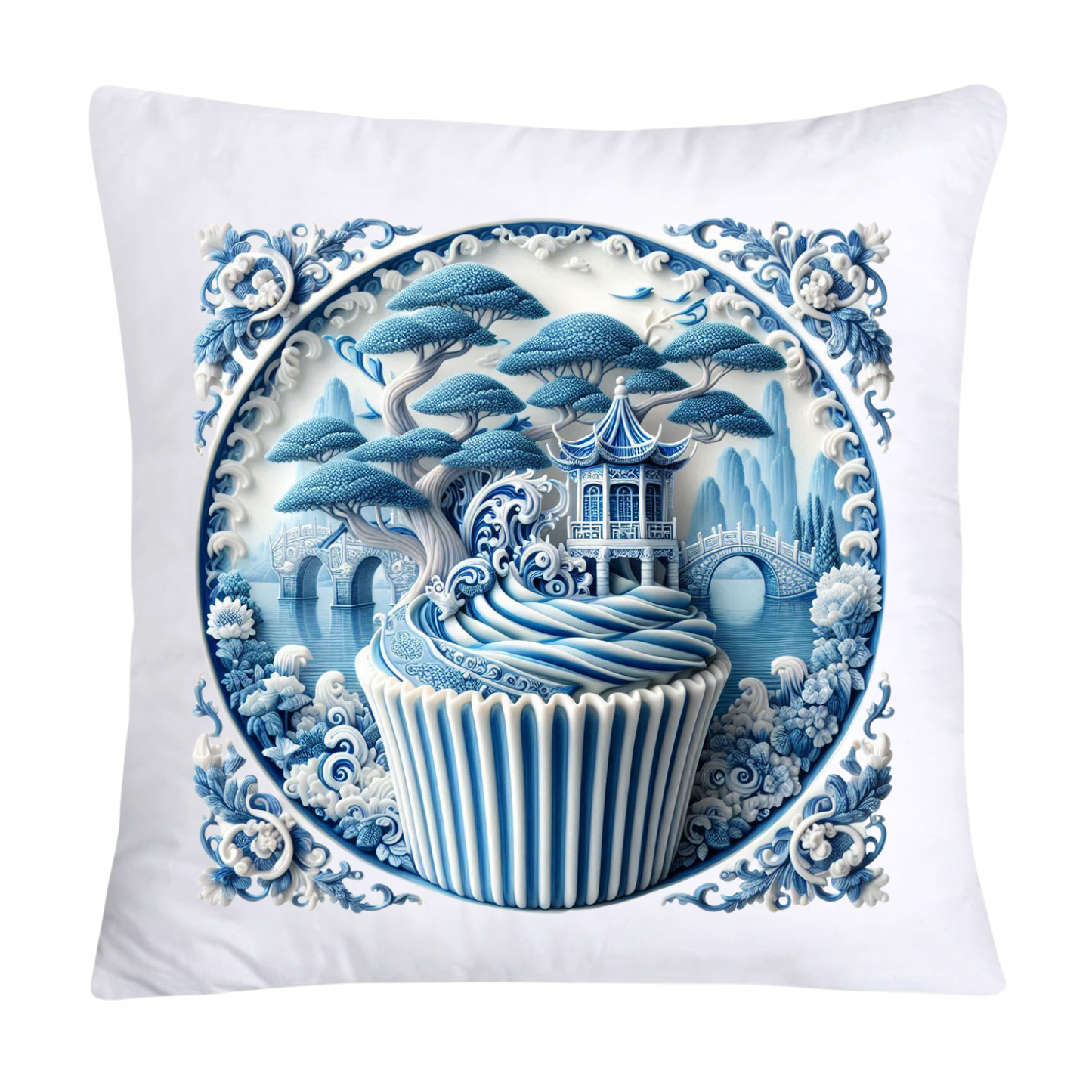 Blue Willow Chinoiserie Cupcake Throw Pillow Covers 18X18-1085
