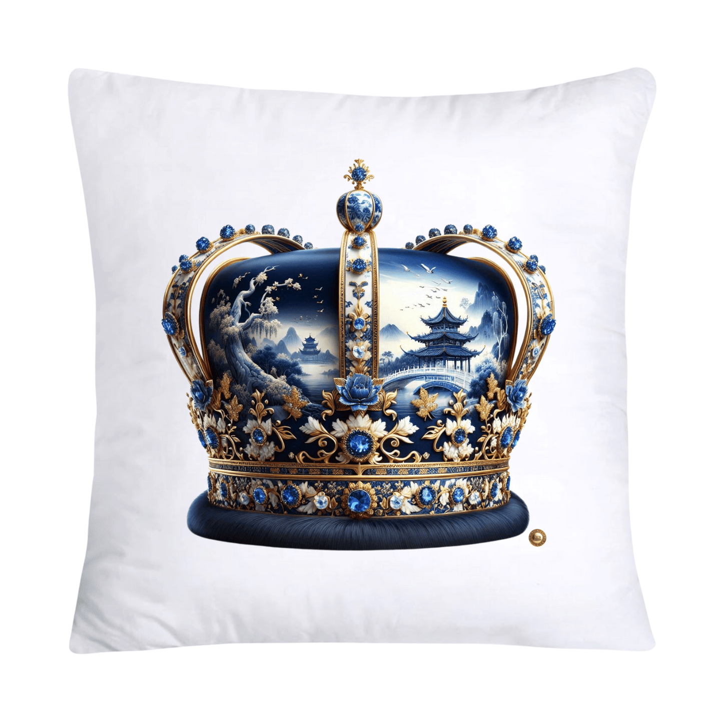 Blue Willow Royal King/Queen Crown Pillow Covers-2413