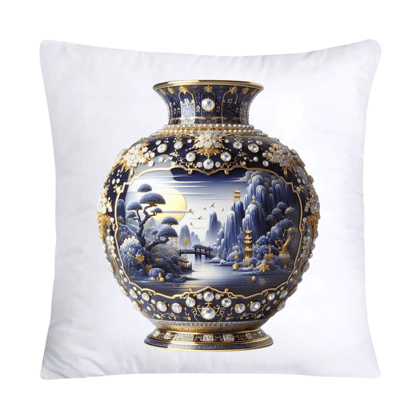 Blue Willow Chinoiserie Elegant Vase 18x18 Pillow Covers-102