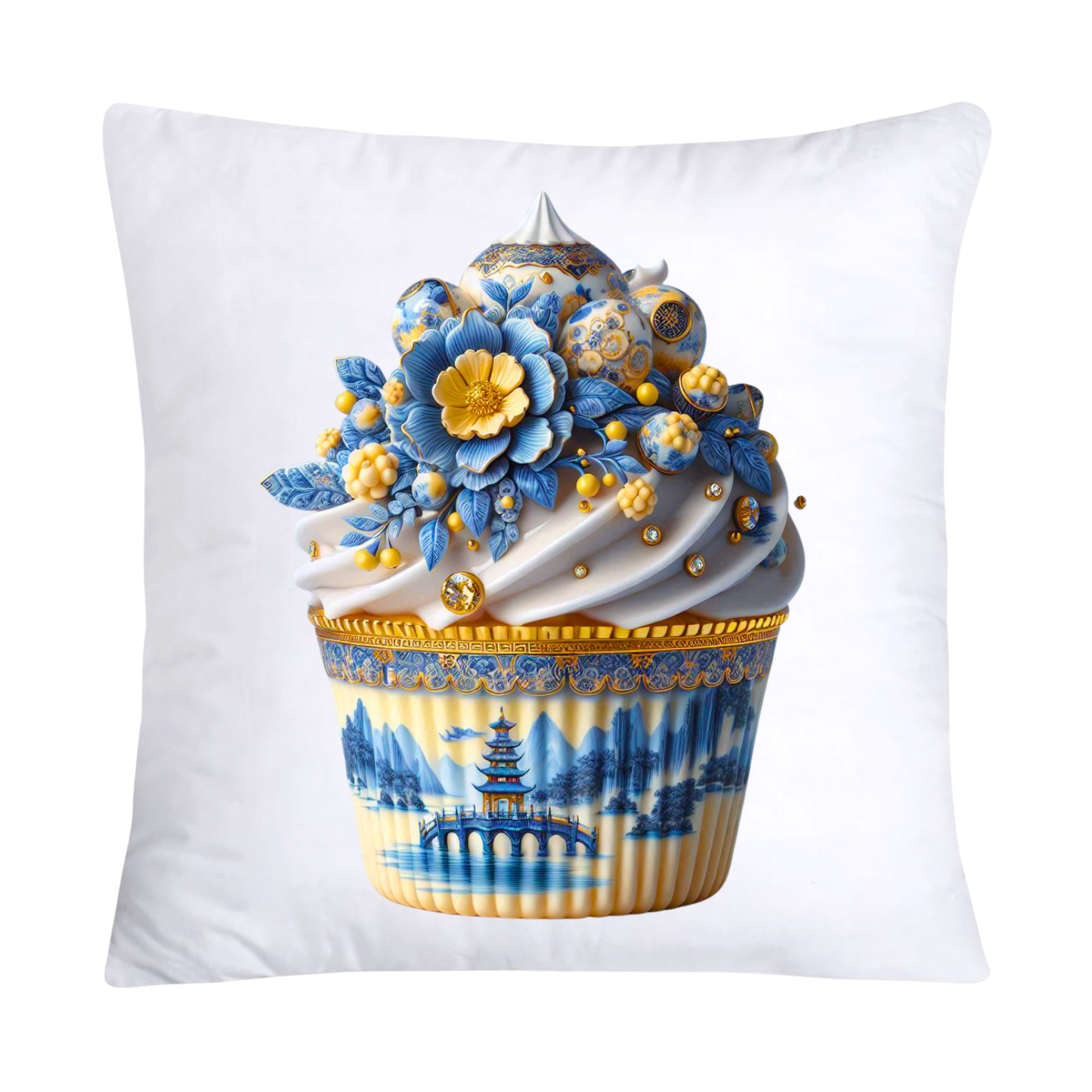 Blue Willow Chinoiserie Cupcake Throw Pillow Covers 18X18-2942