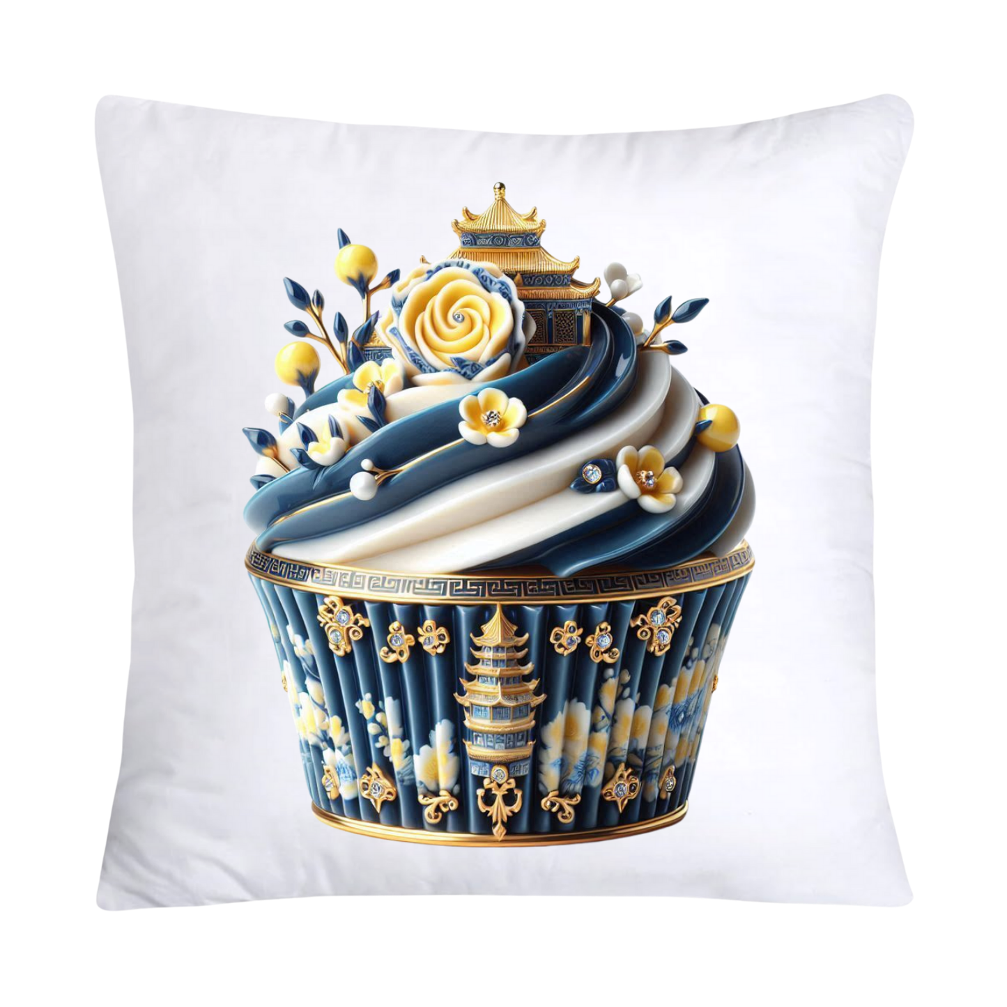 Blue Willow Chinoiserie Cupcake Throw Pillow Covers 18X18-3050
