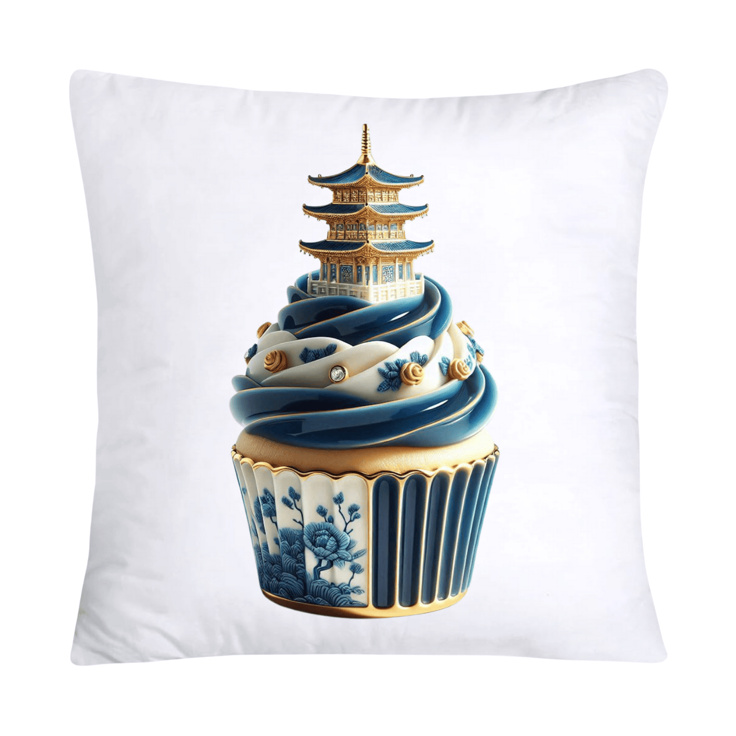 Blue Willow Chinoiserie Cupcake Throw Pillow Covers 18X18-2950