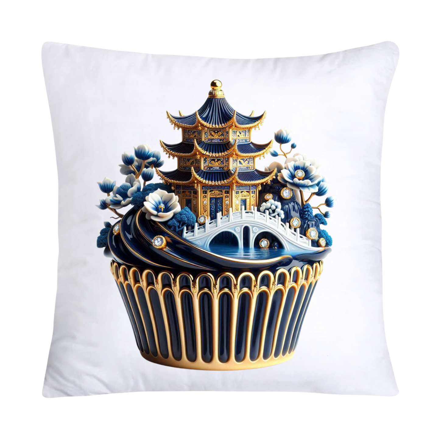 Blue Willow Chinoiserie Cupcake Throw Pillow Covers 18X18-2939