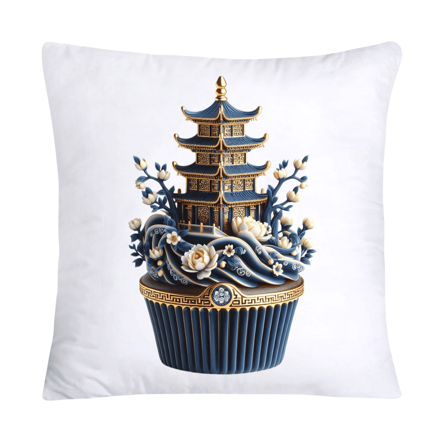 Blue Willow Chinoiserie Cupcake Throw Pillow Covers 18X18-2954