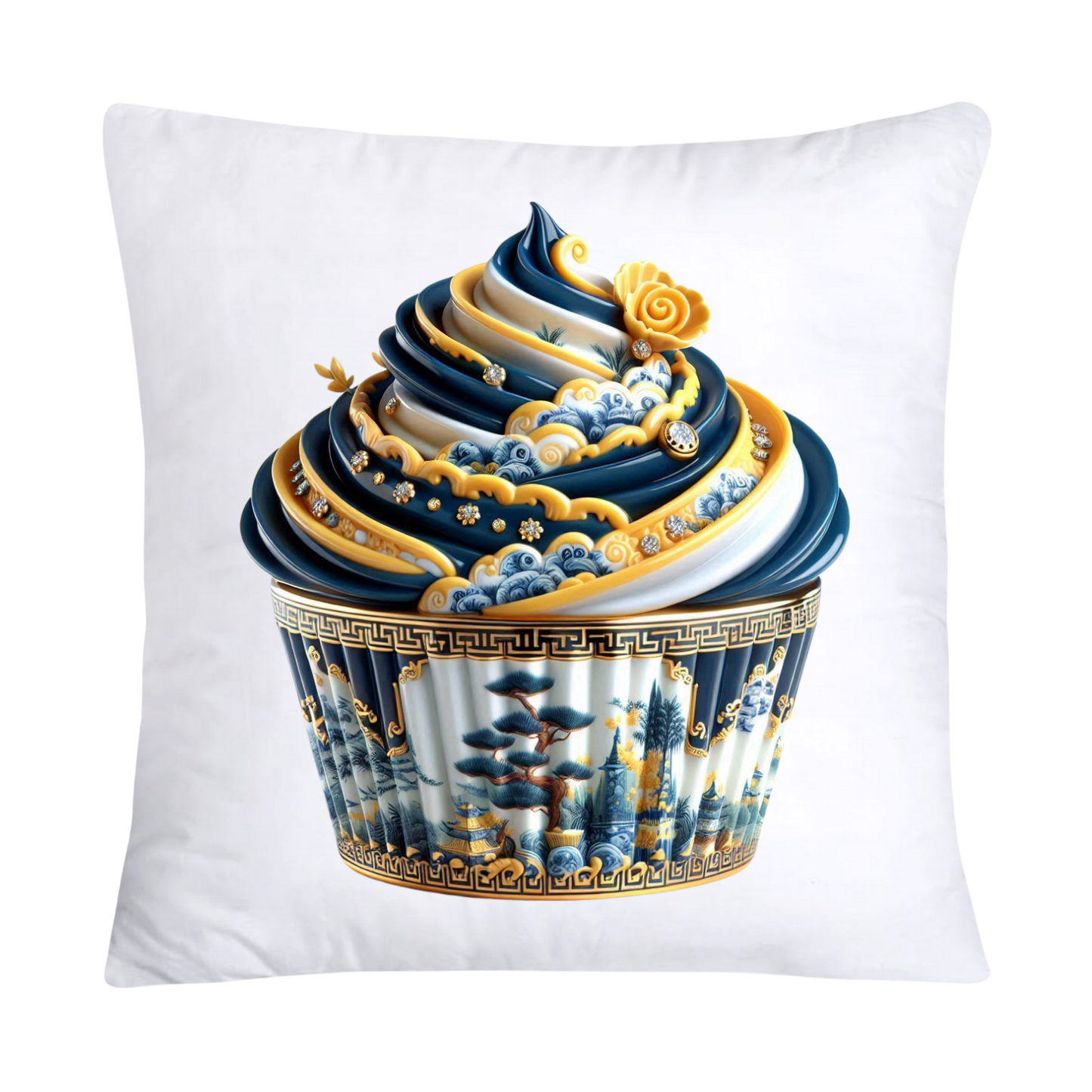 Blue Willow Chinoiserie Cupcake Throw Pillow Covers 18X18-3048