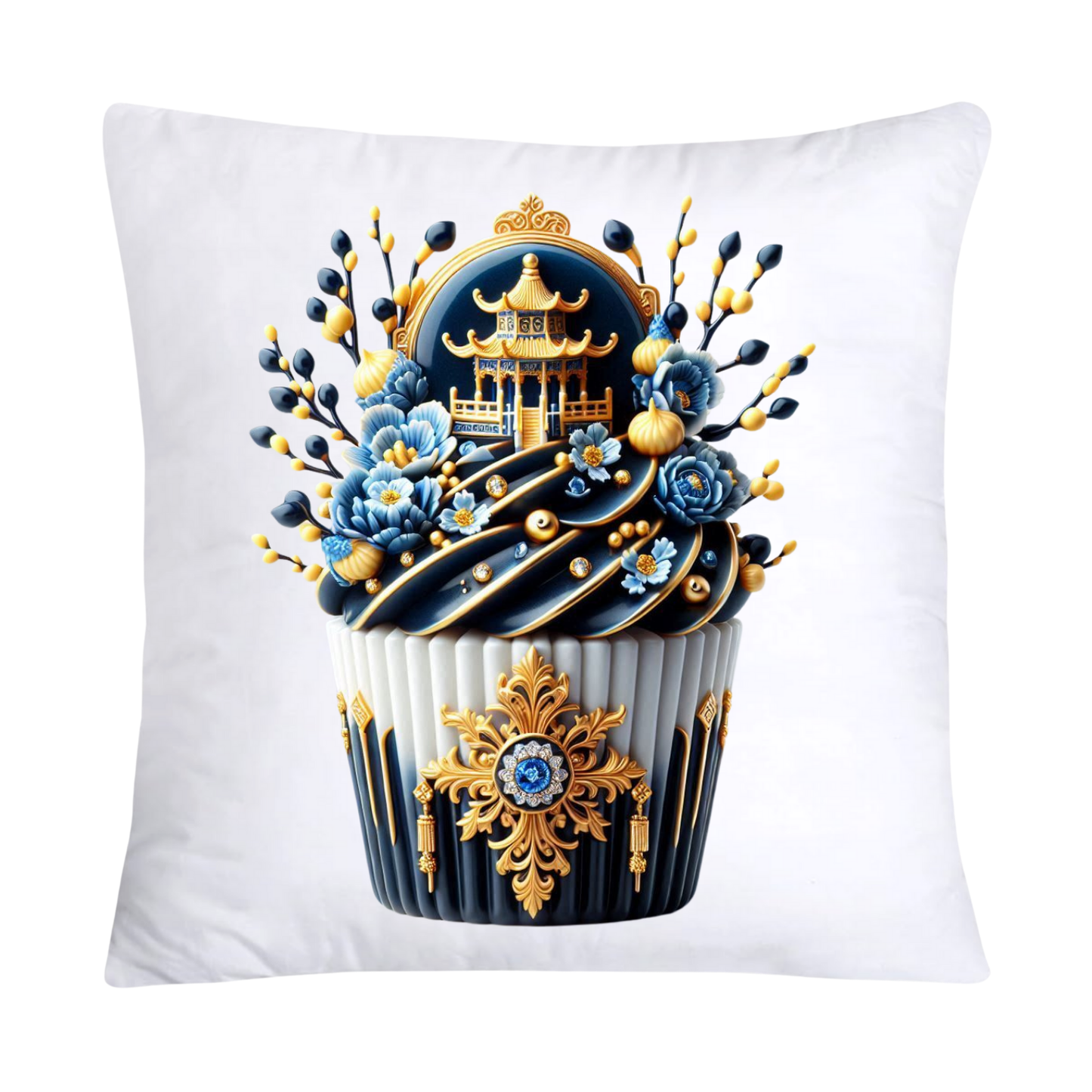 Blue Willow Chinoiserie Cupcake Throw Pillow Covers 18X18-2948