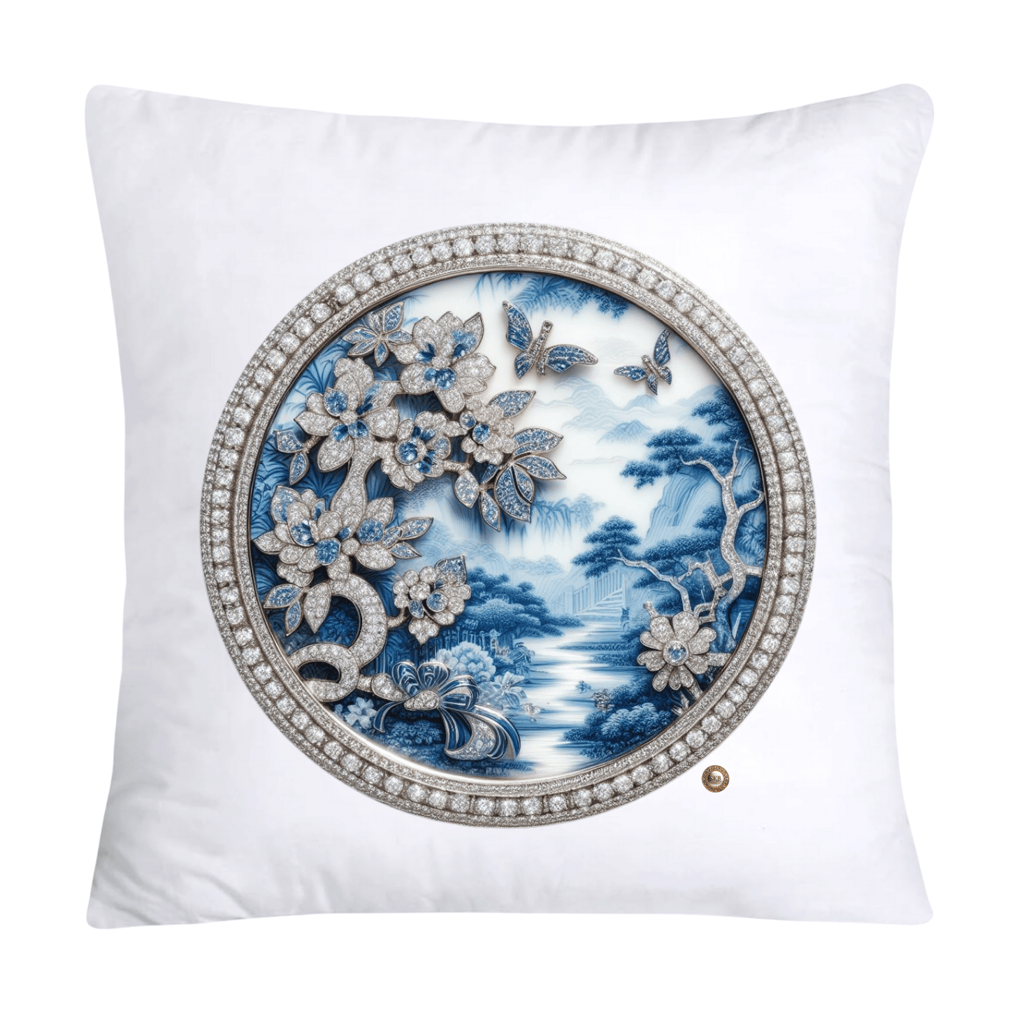 Blue Willow Chinoiserie Decorative Plate Throw Pillow Covers-2344