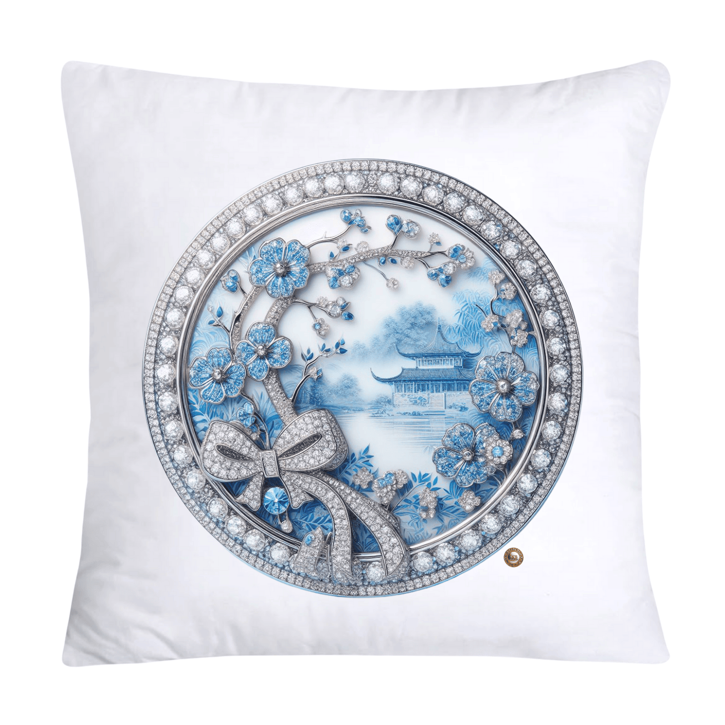 Blue Willow Chinoiserie Decorative Plate Throw Pillow Covers-2358